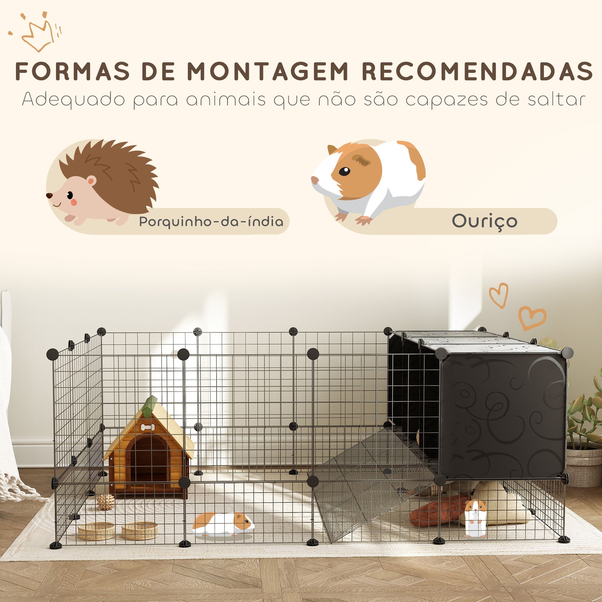 Recinto Modular para Pequenos Animais - 140x105x52 cm - Cor Preto