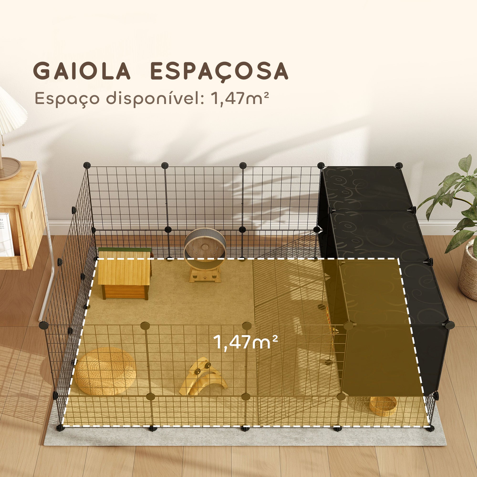 Recinto Modular para Pequenos Animais - 140x105x52 cm - Cor Preto