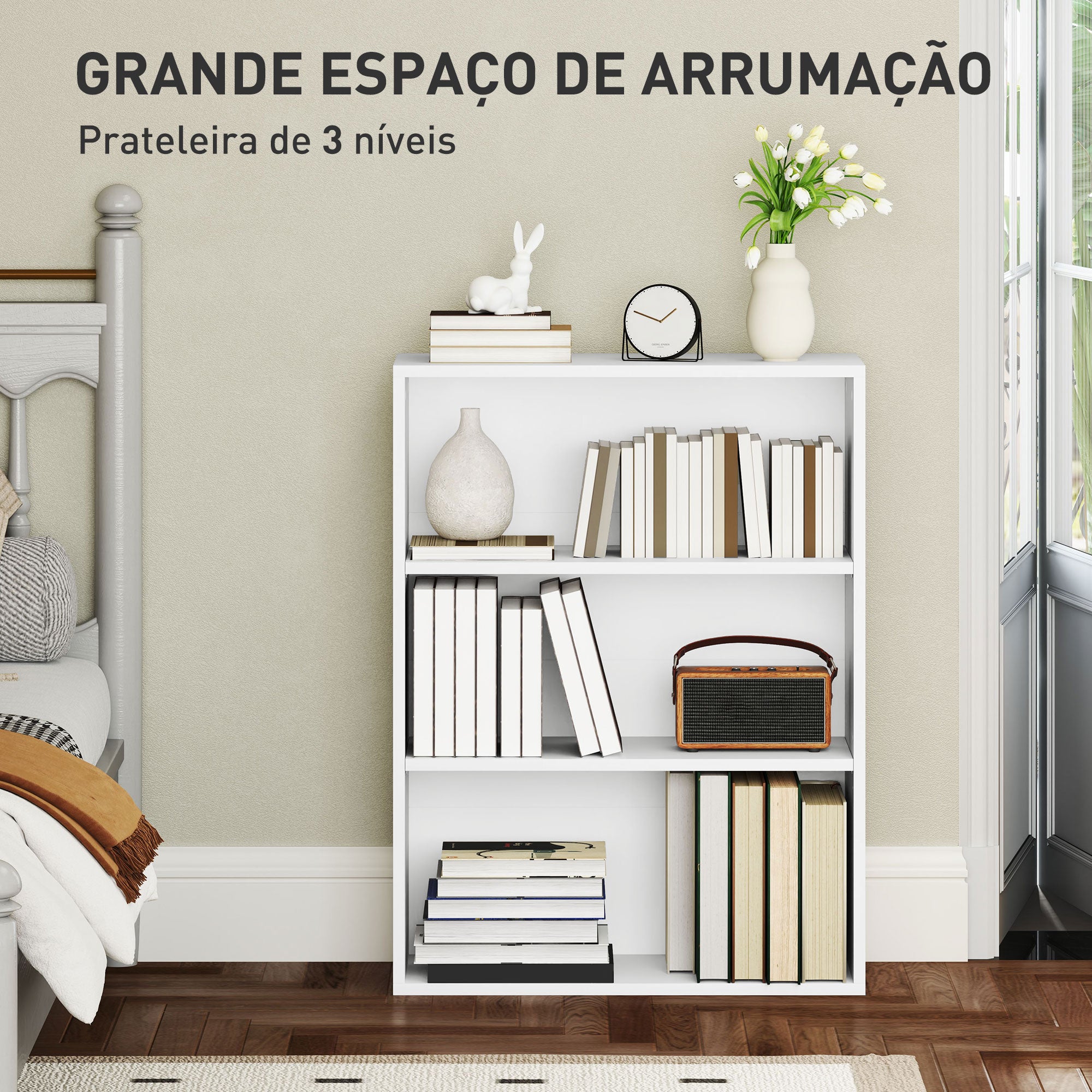 Estante de 3 Níveis Branca 60x24x80 cm - Organização e Elegância para o seu Espaço
