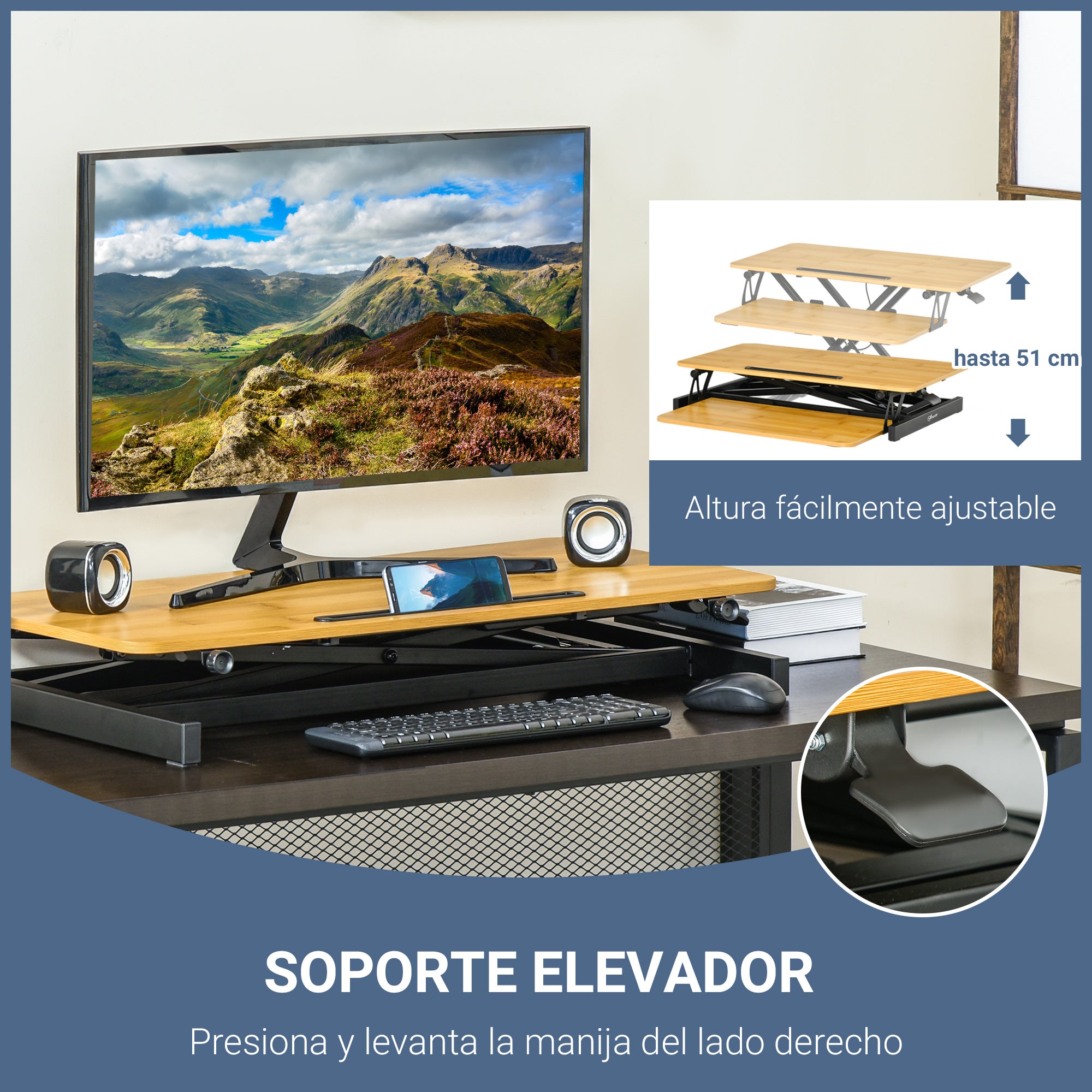 Suporte Elevador para Computador 80x40x51cm - Cor de Madeira Natural