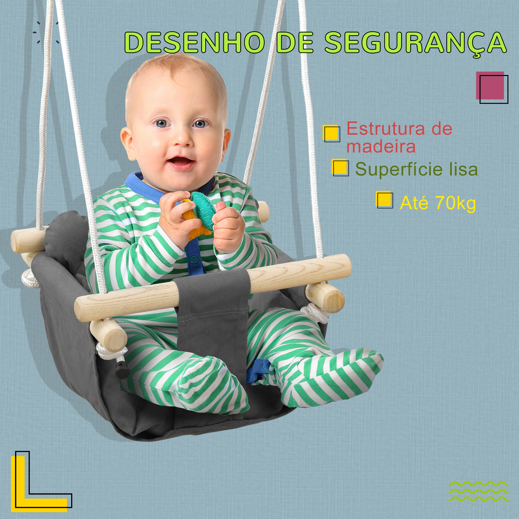 Baloiço para Bebés 40x40x110-180 cm Cinza Escuro e Madeira Natural