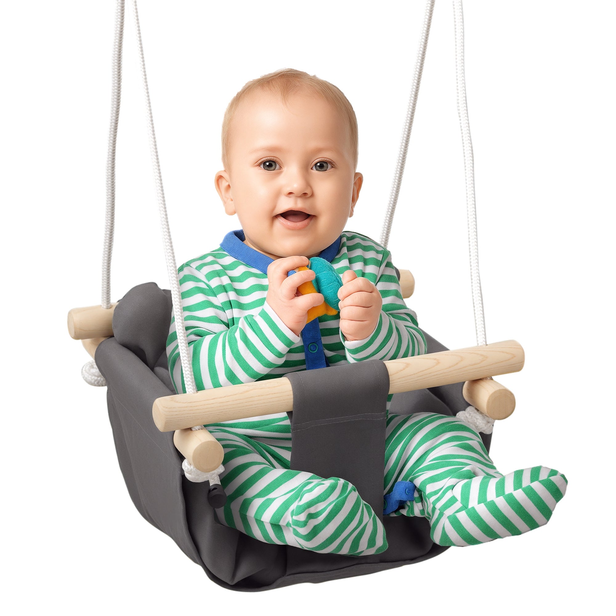 Baloiço para Bebés 40x40x110-180 cm Cinza Escuro e Madeira Natural
