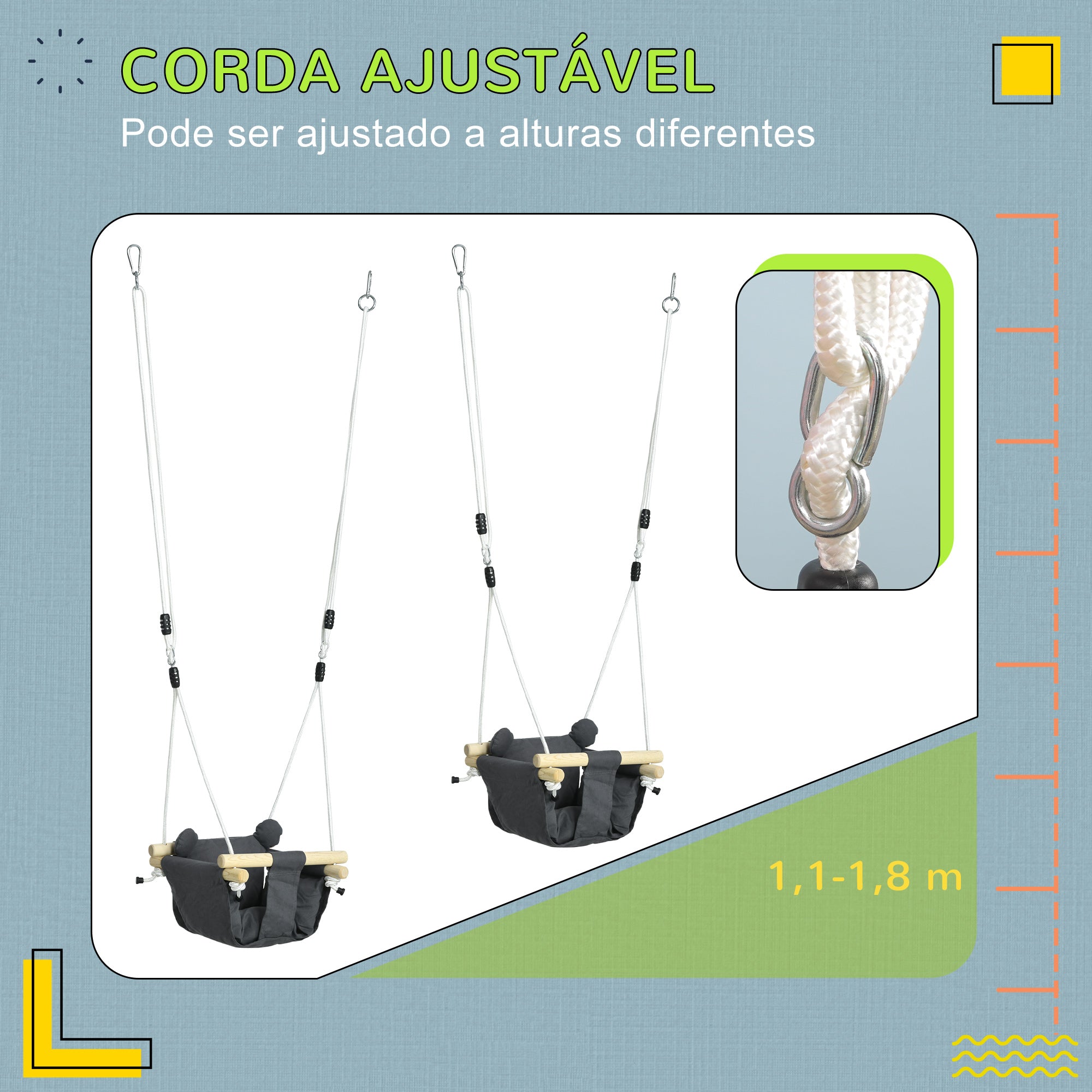 Baloiço para Bebés 40x40x110-180 cm Cinza Escuro e Madeira Natural