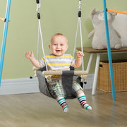Baloiço para Bebés 40x40x110-180 cm Cinza Escuro e Madeira Natural