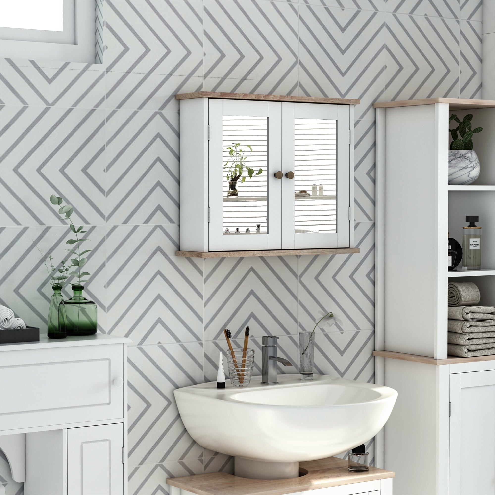 Armário de Banheiro Montado na Parede com Espelho 56x14x46 cm - Branco