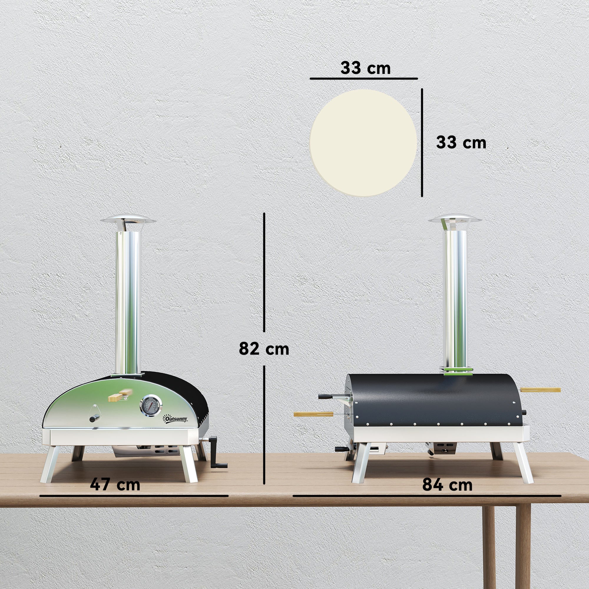 Forno de Pizza Exterior Ø33 cm Prata - Medidas 84x47x82 cm