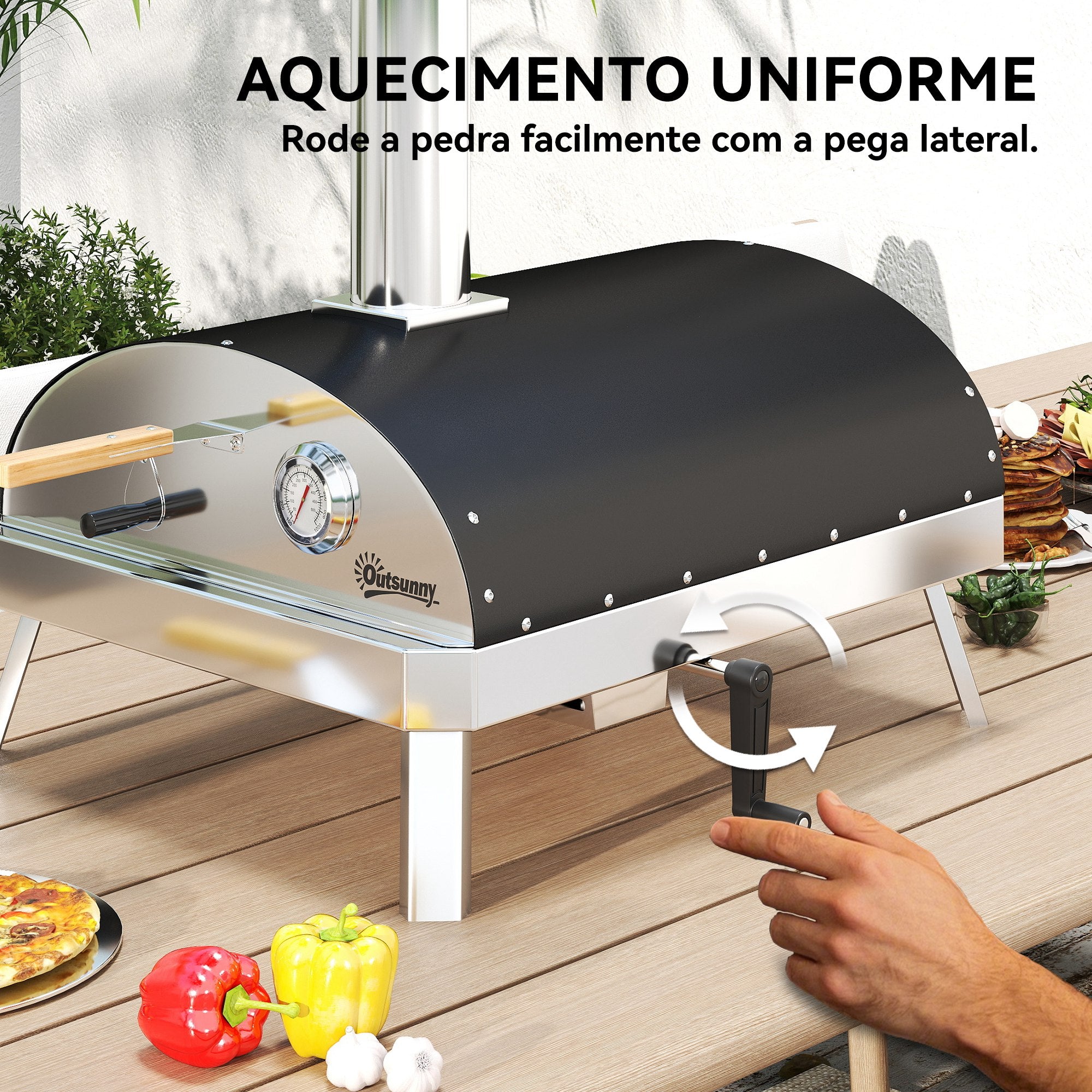 Forno de Pizza Exterior Ø33 cm Prata - Medidas 84x47x82 cm