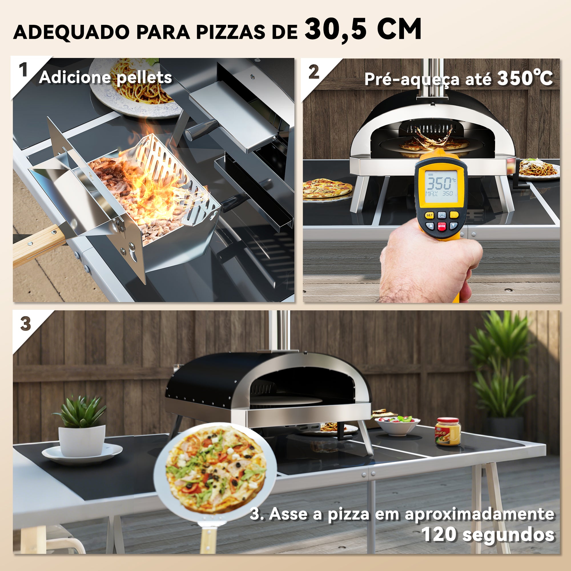 Forno de Pizza Exterior Ø33 cm Prata - Medidas 84x47x82 cm