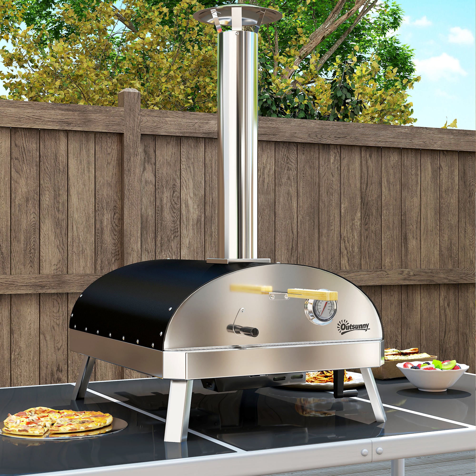 Forno de Pizza Exterior Ø33 cm Prata - Medidas 84x47x82 cm