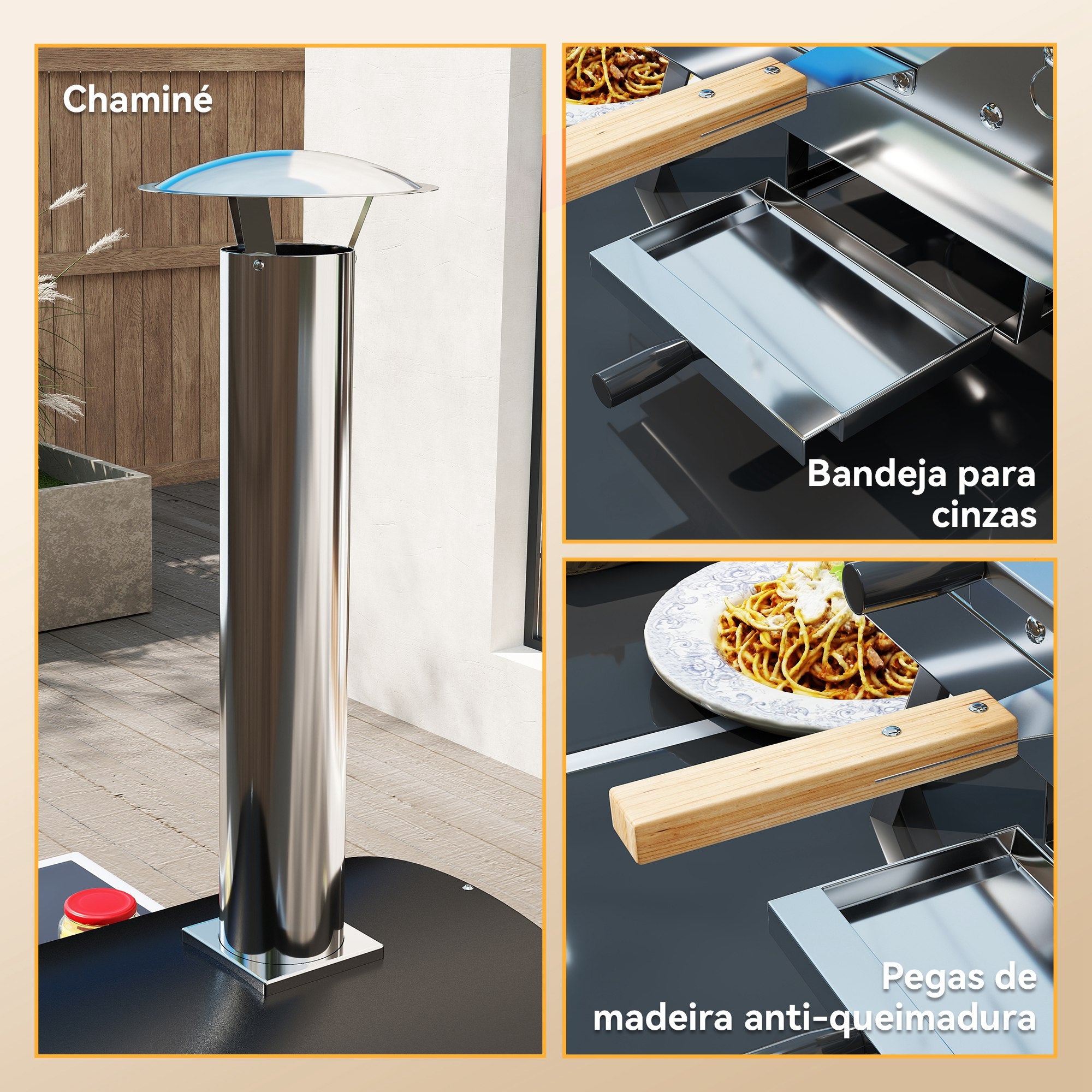 Forno de Pizza Exterior Ø33 cm Prata - Medidas 84x47x82 cm