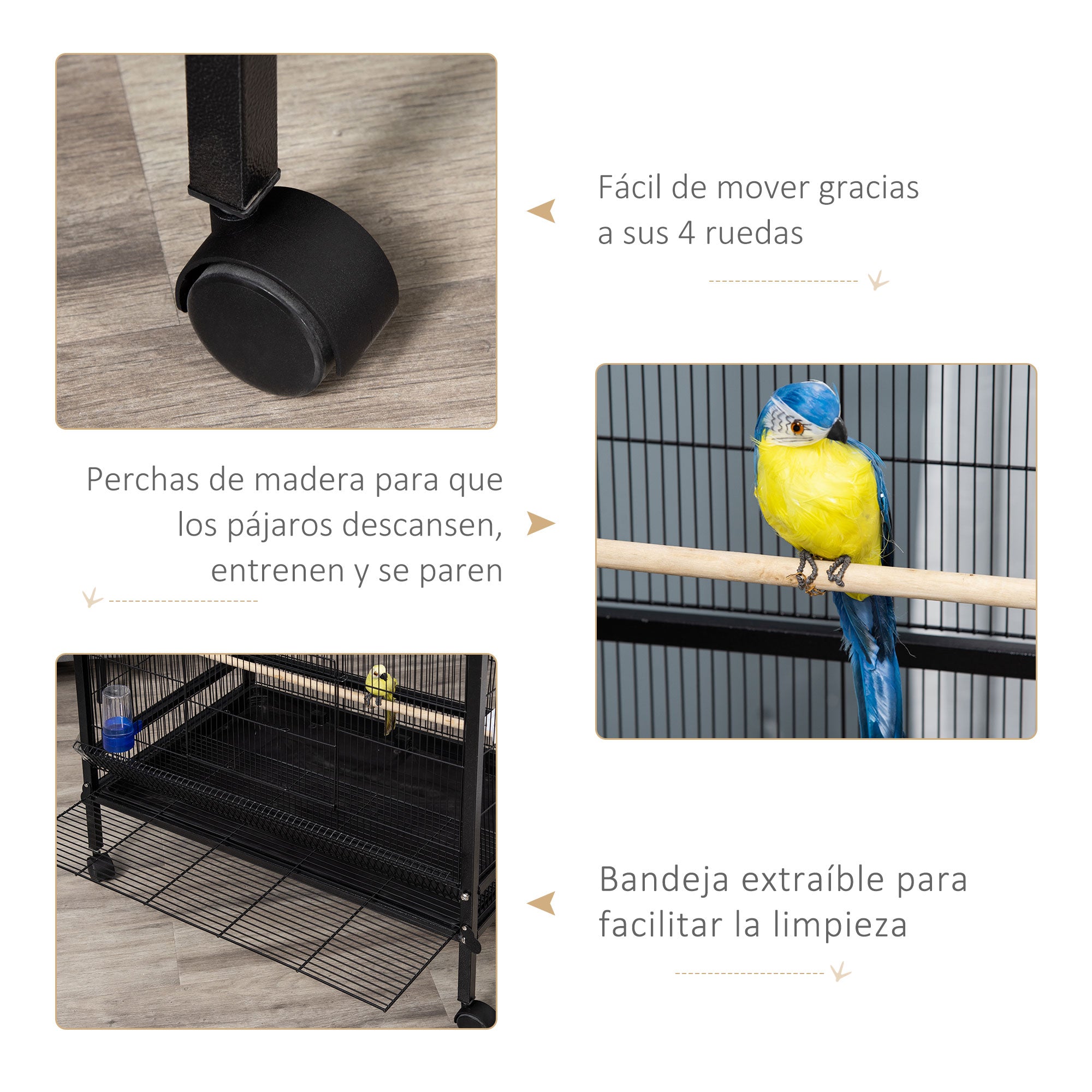 Gaiola para Pássaros Metálica Preto 79x52x137cm