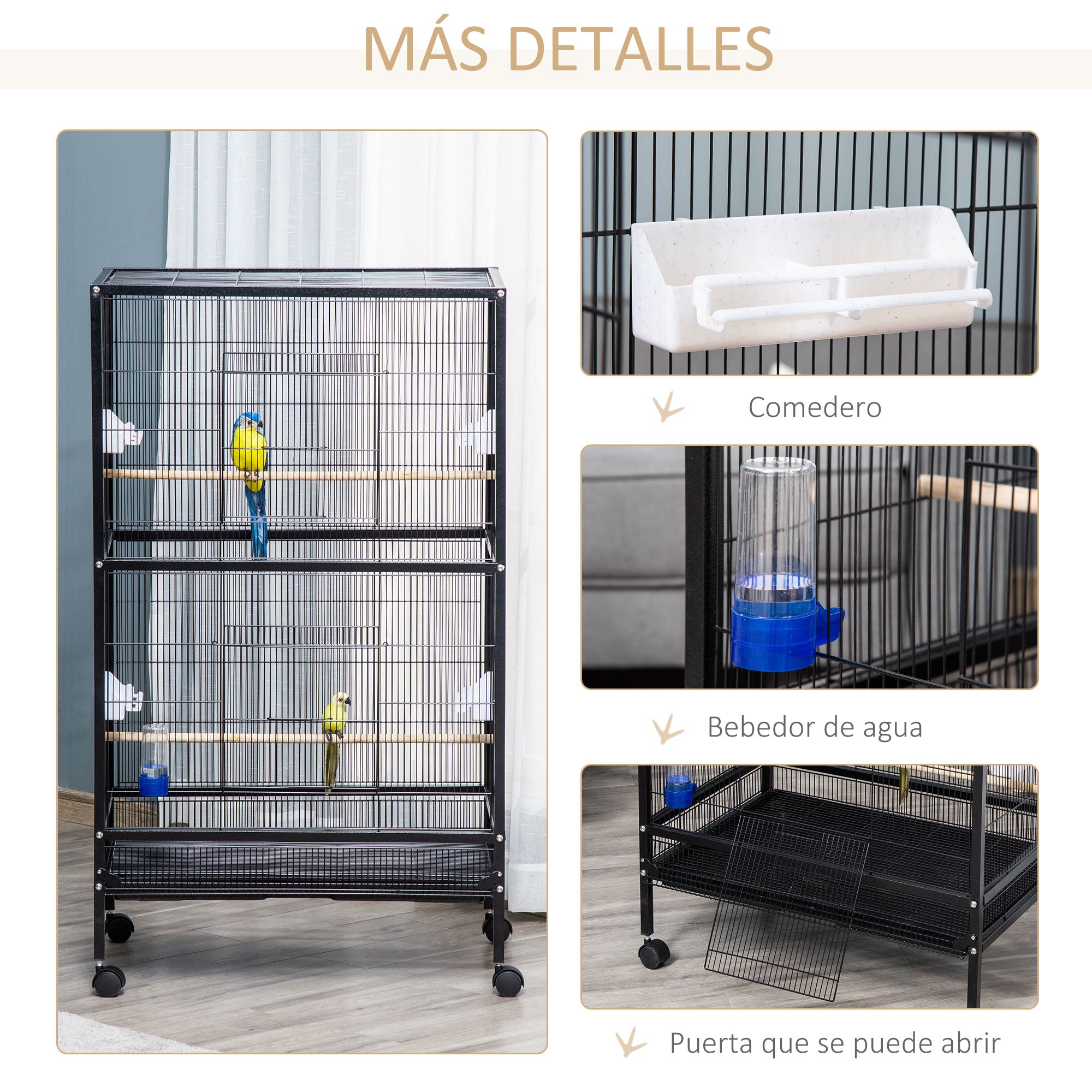 Gaiola para Pássaros Metálica Preto 79x52x137cm