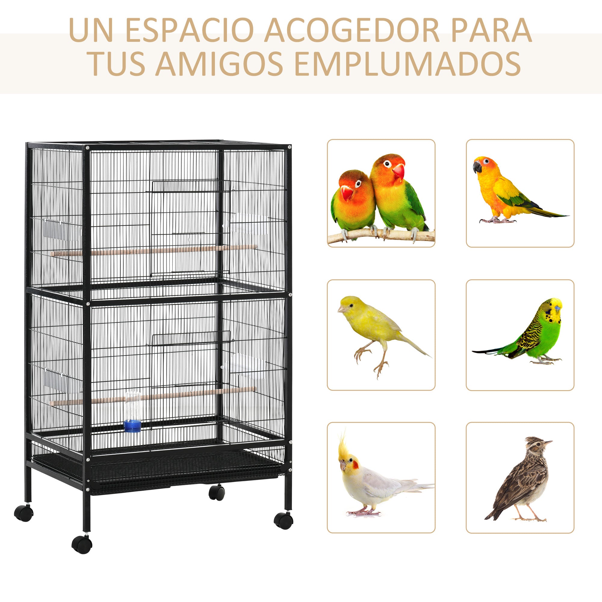Gaiola para Pássaros Metálica Preto 79x52x137cm