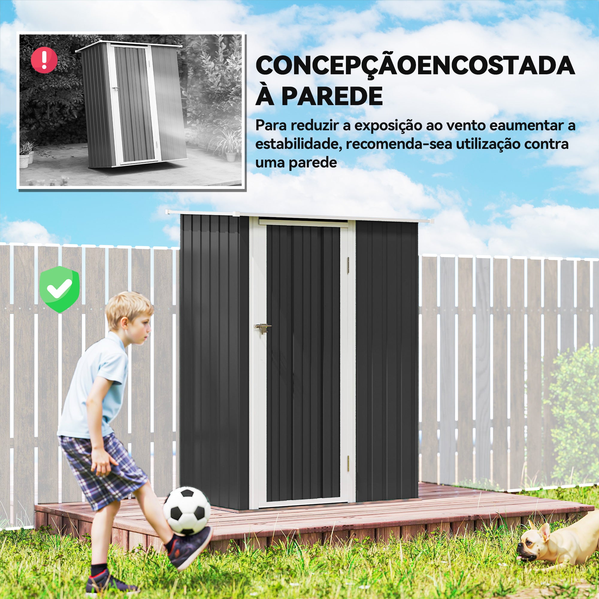 Abrigo de Jardim Cinzento 142x84x189cm - Armazenamento Resistente e Funcional