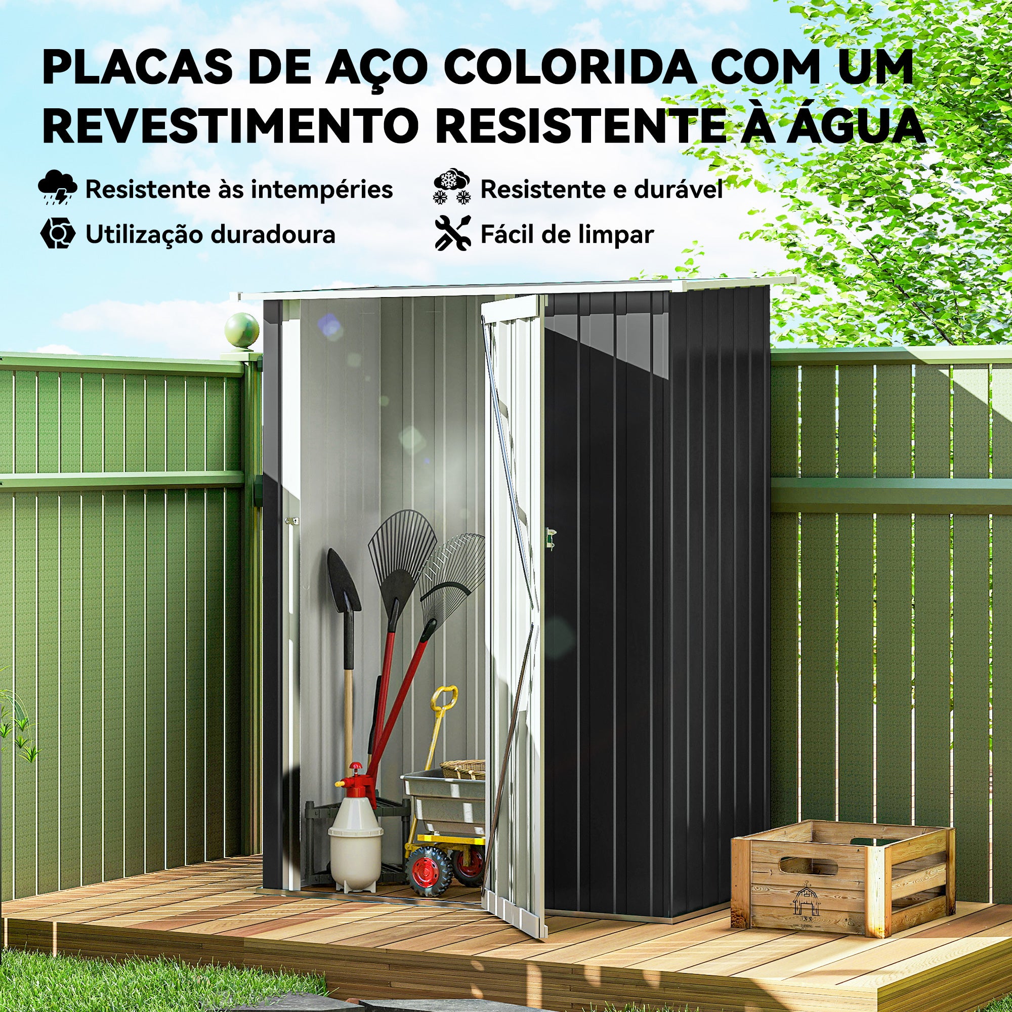 Abrigo de Jardim Cinzento 142x84x189cm - Armazenamento Resistente e Funcional