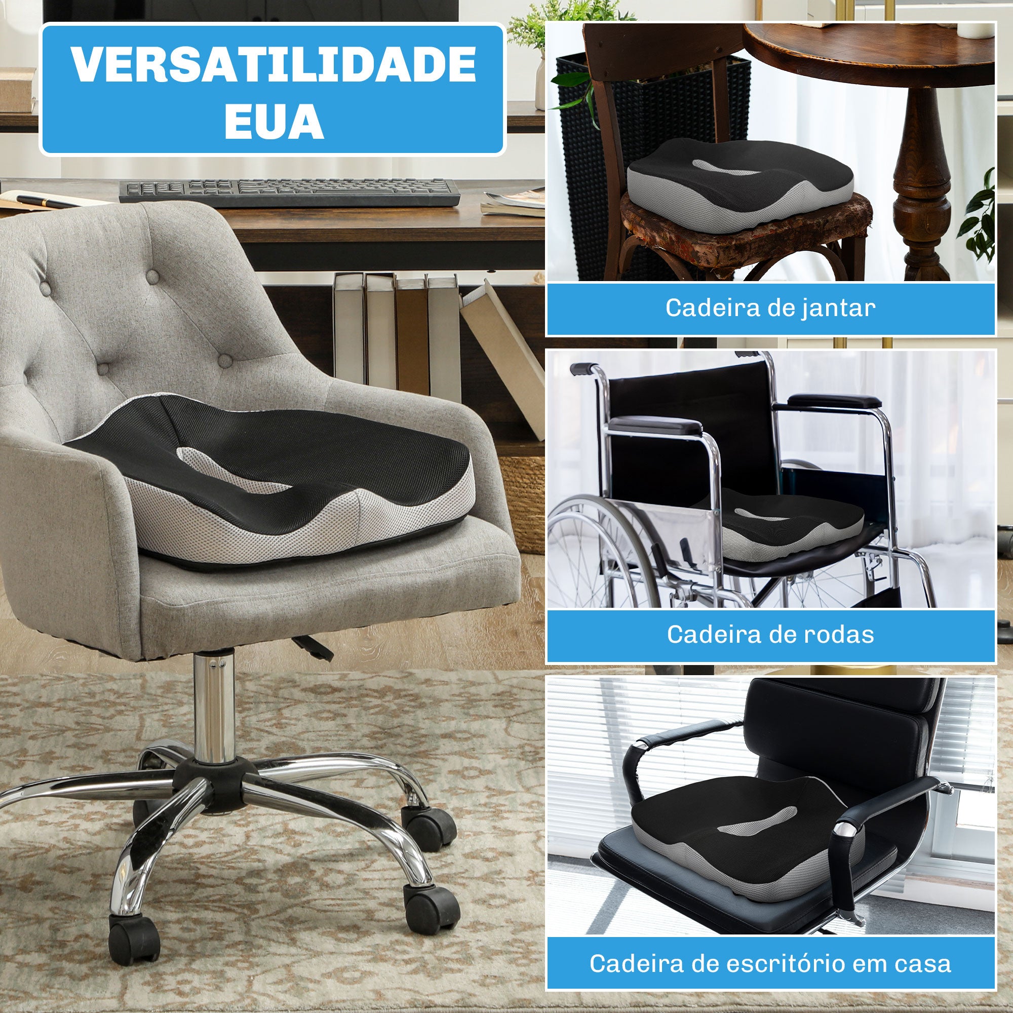 Almofada de Assento 44x39x13 cm - Cor Preto