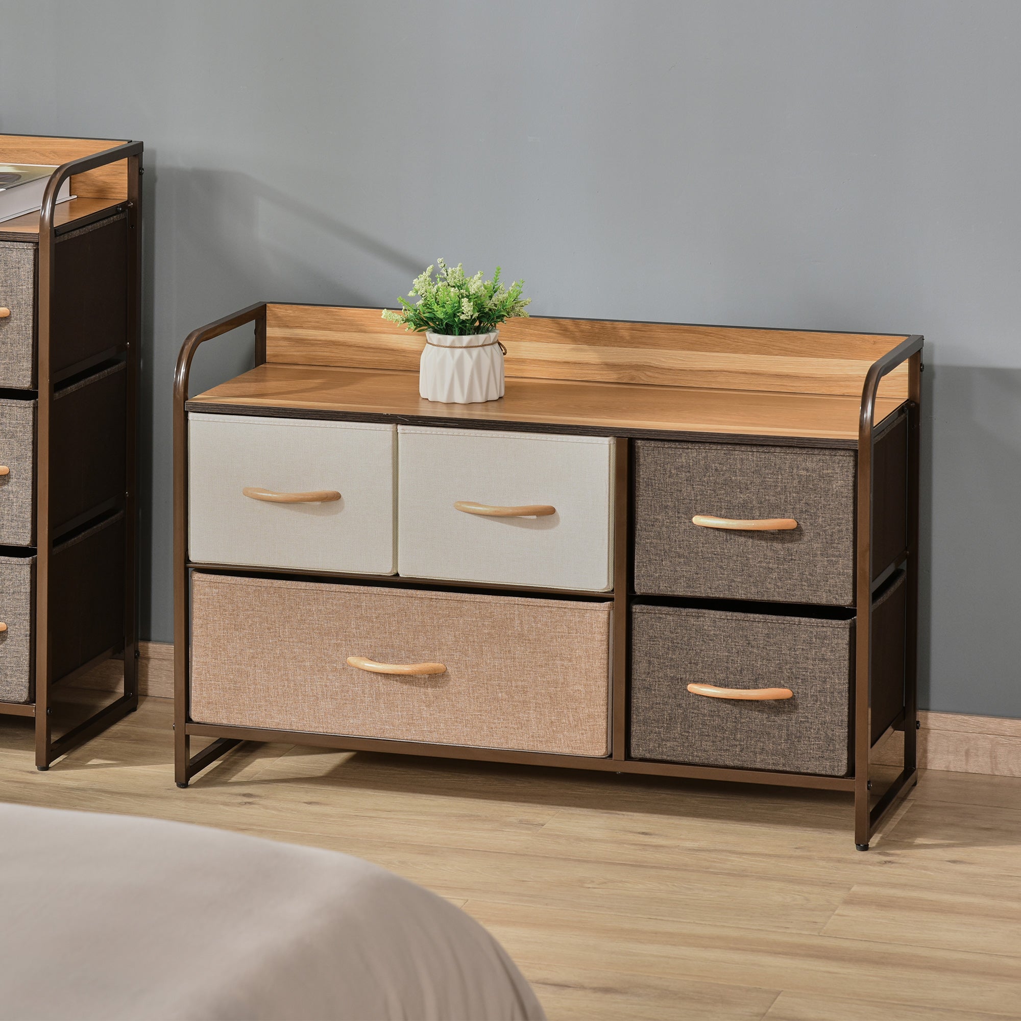 Cómoda Multicor 87.5x29x58cm com 5 Gavetas de Tecido Amovíveis - Base Elevada para Organização