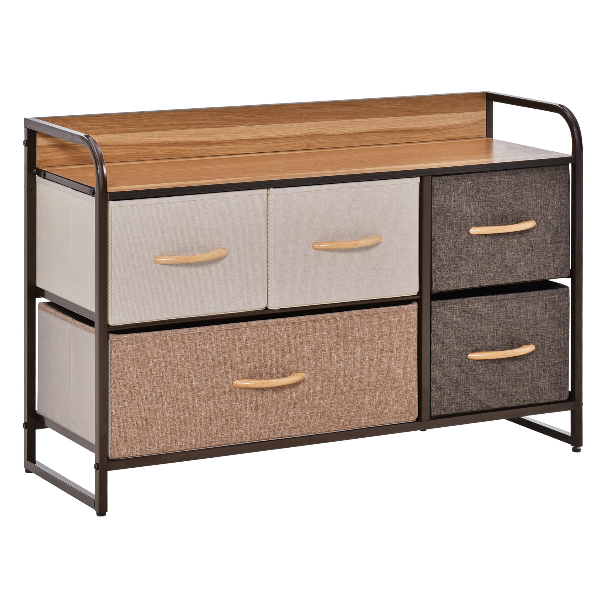 Cómoda Multicor 87.5x29x58cm com 5 Gavetas de Tecido Amovíveis - Base Elevada para Organização