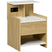 Mesa de Cabeceira Moderna com Entrada USB e Tomada Elétrica - 40x40x60 cm - Cor de Madeira Natural