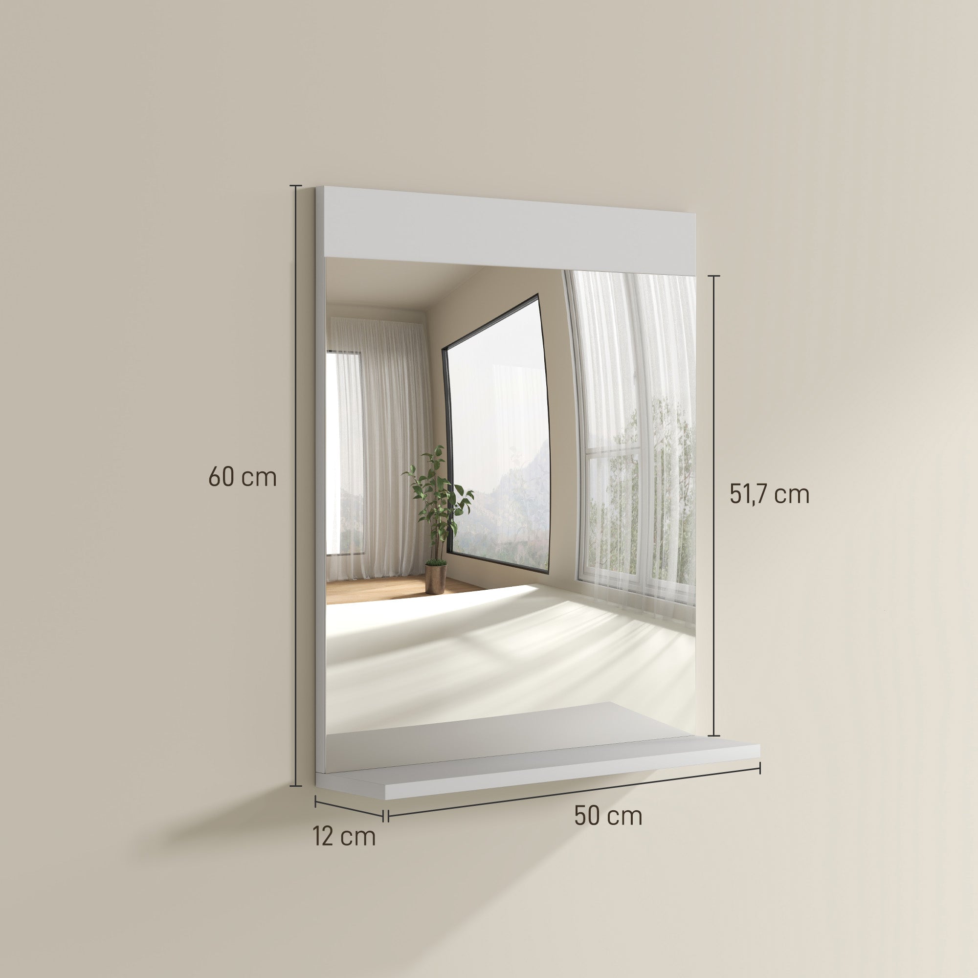 Espelho de Parede com Prateleira 50x12x60 cm - Branco