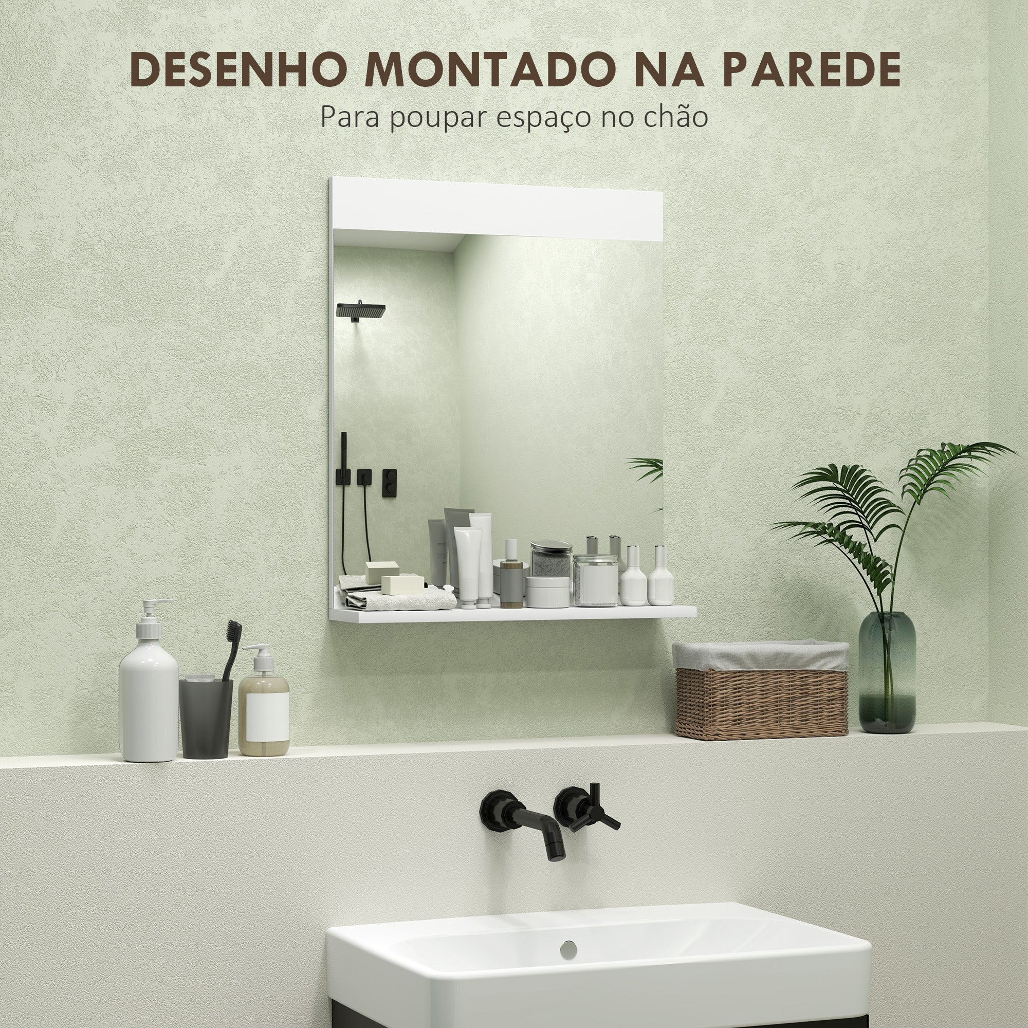Espelho de Parede com Prateleira 50x12x60 cm - Branco