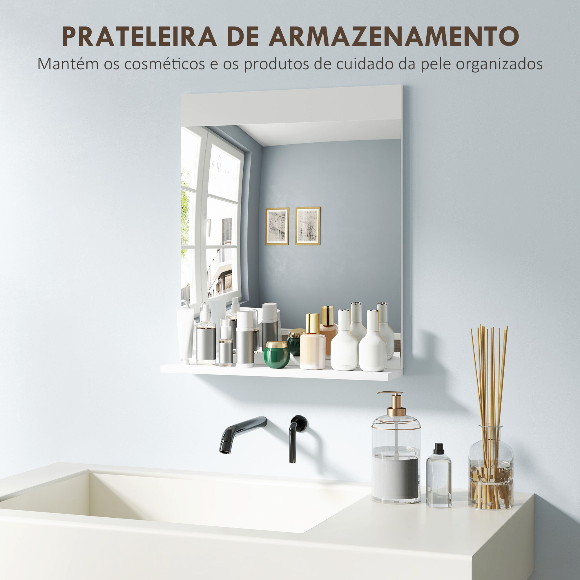 Espelho de Parede com Prateleira 50x12x60 cm - Branco