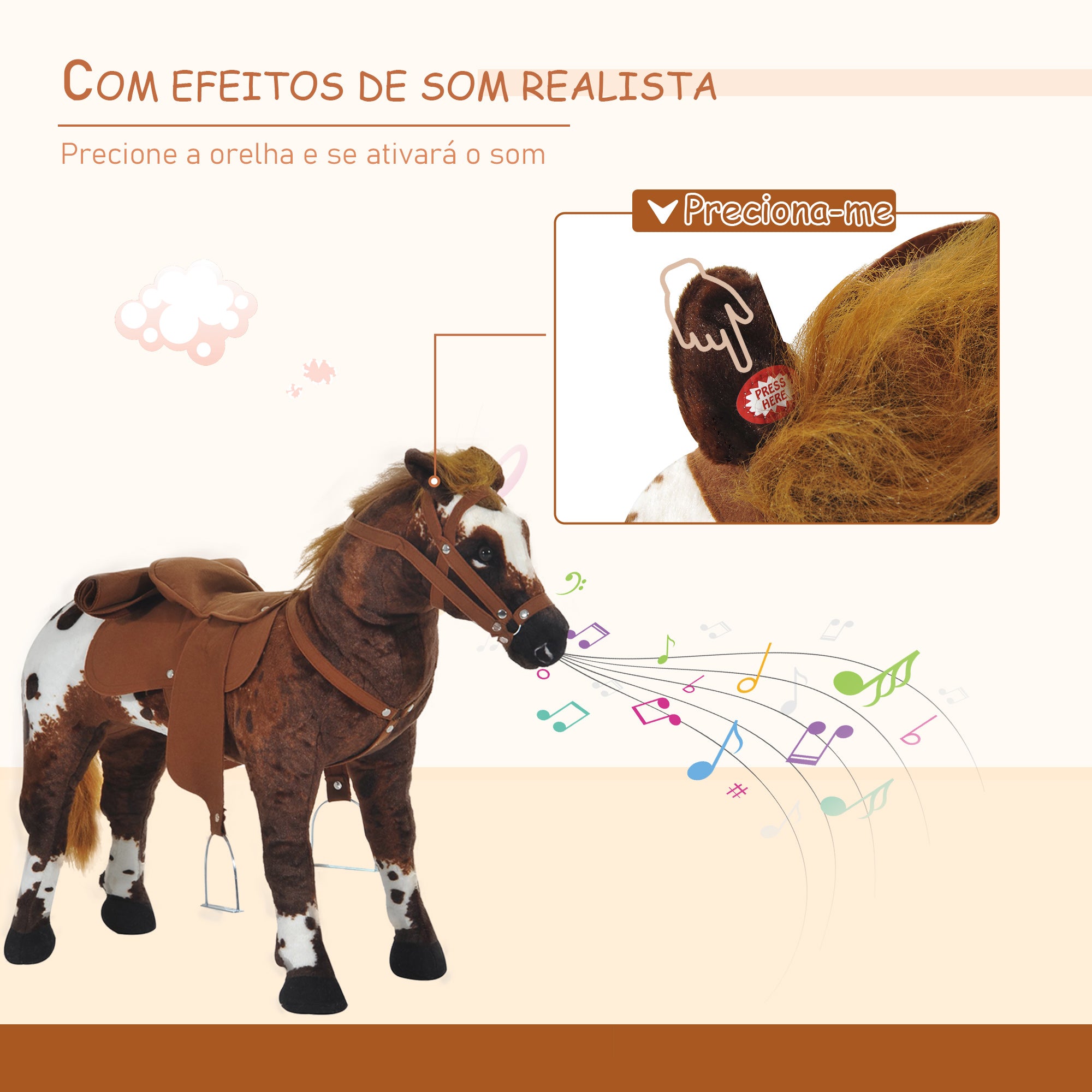 Cavalo de Brinquedo para Crianças - 85x28x60 cm - Cor Marrom