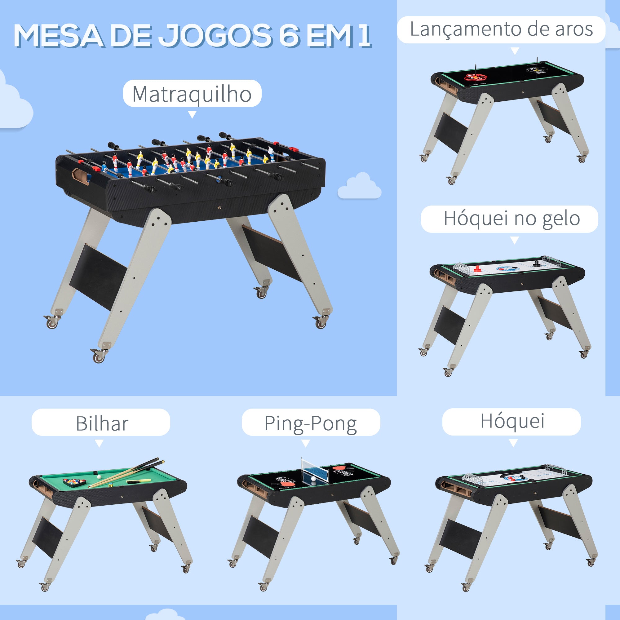 Mesa de Jogos 6 em 1 Multicor 120x88x79 cm