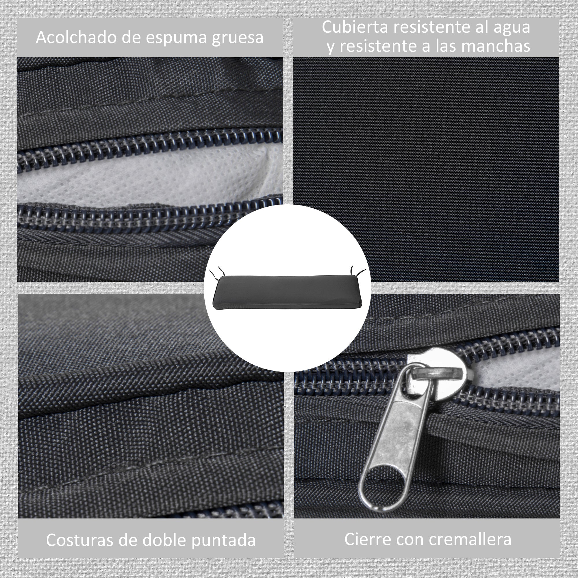 Almofada Acolchoada Exterior 110x46x5cm Cinzento