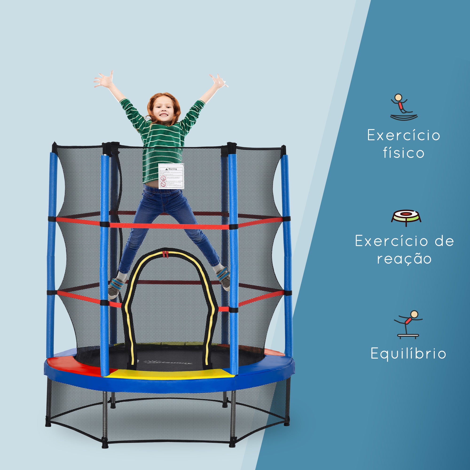 Trampolim Infantil Multicor Ø140x160 cm para Crianças de 3-6 Anos