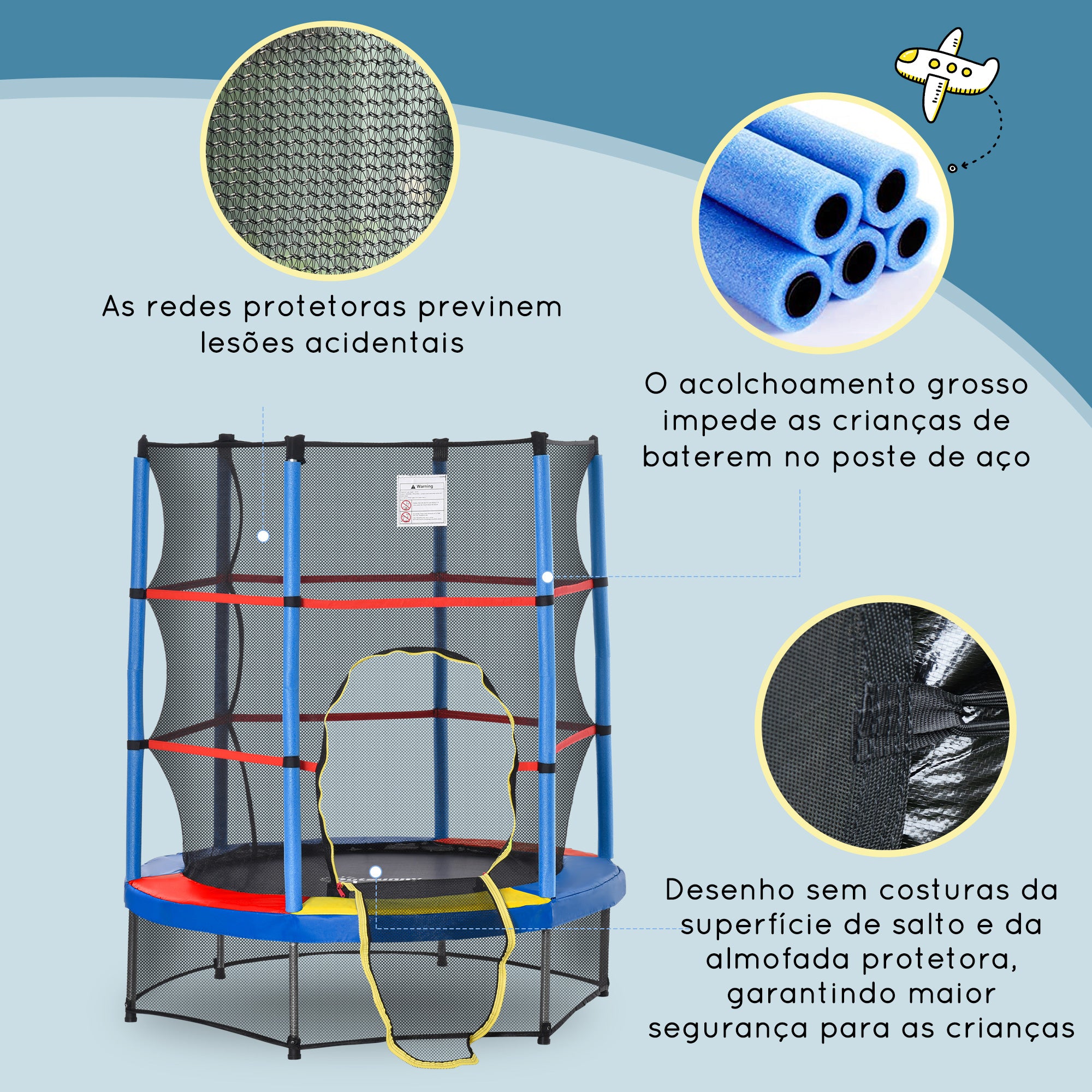 Trampolim Infantil Multicor Ø140x160 cm para Crianças de 3-6 Anos