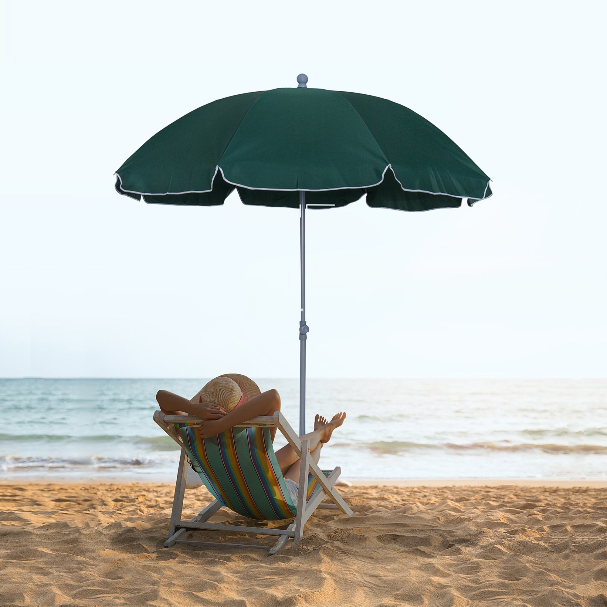 Chapéu de Sol de Praia Verde Ø202x230 cm - Proteção Solar e Conforto ao Ar Livre