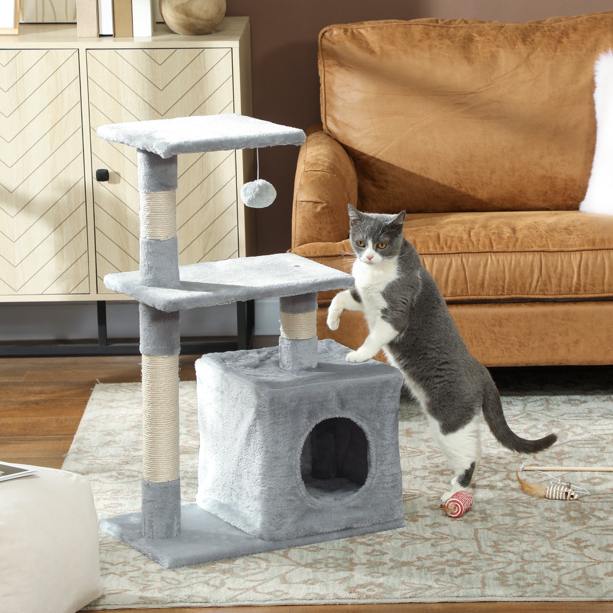 Arranhador para Gatos 50x30x81,5 cm Cinza Escuro Centro de Atividades com Poste de Sisal e Plataformas