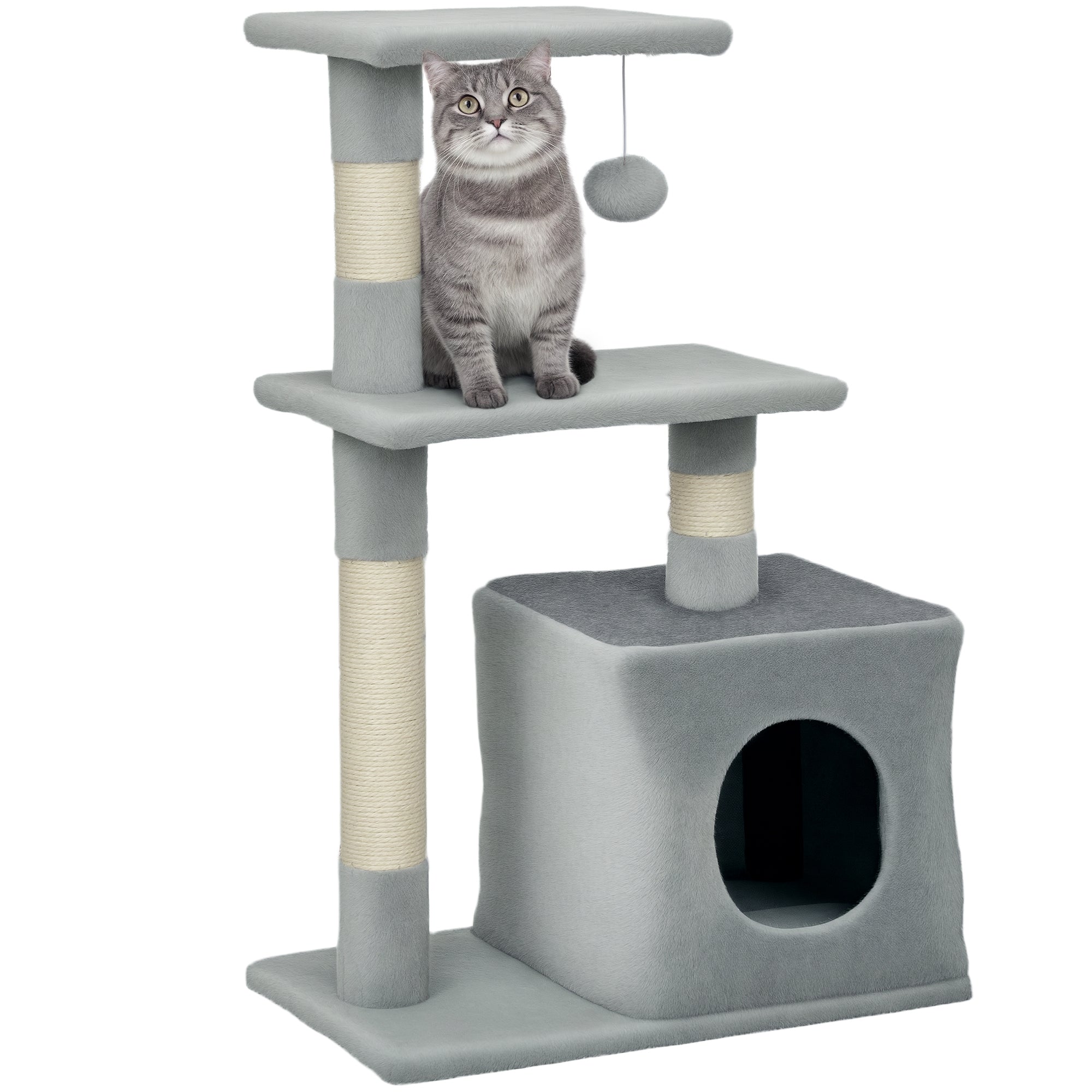 Arranhador para Gatos 50x30x81,5 cm Cinza Escuro Centro de Atividades com Poste de Sisal e Plataformas