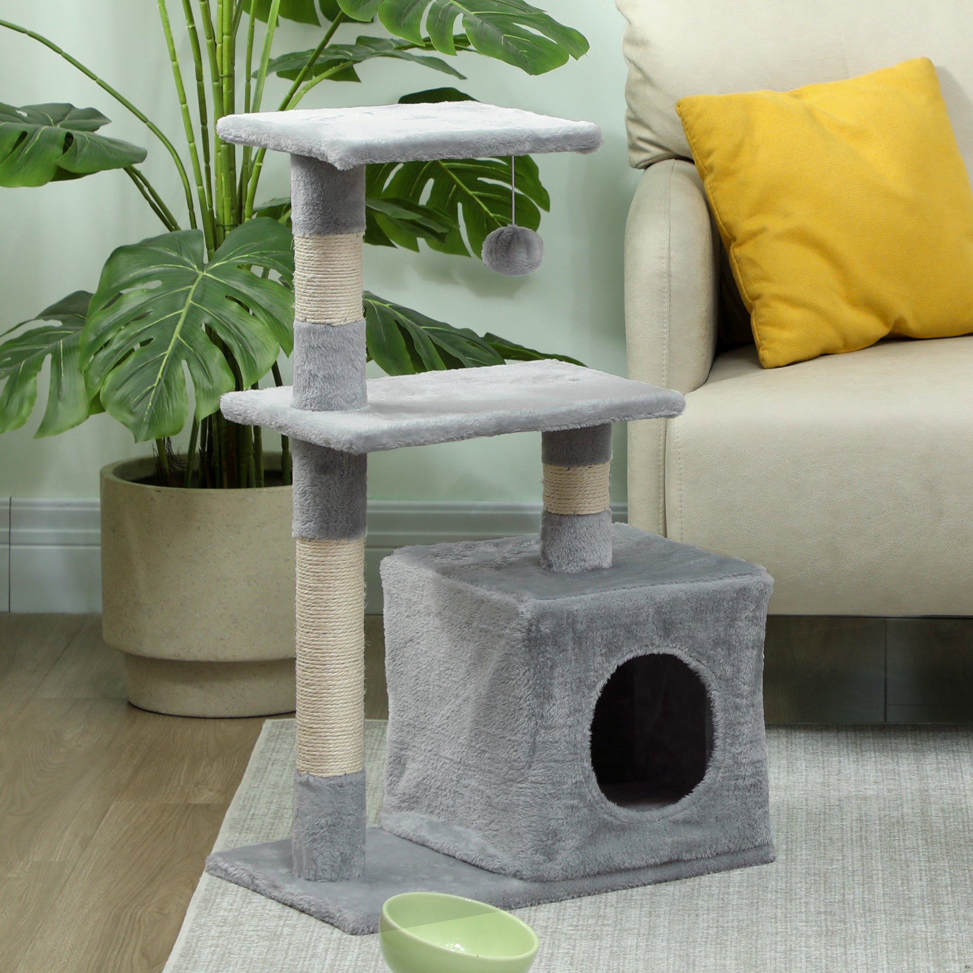 Arranhador para Gatos 50x30x81,5 cm Cinza Escuro Centro de Atividades com Poste de Sisal e Plataformas