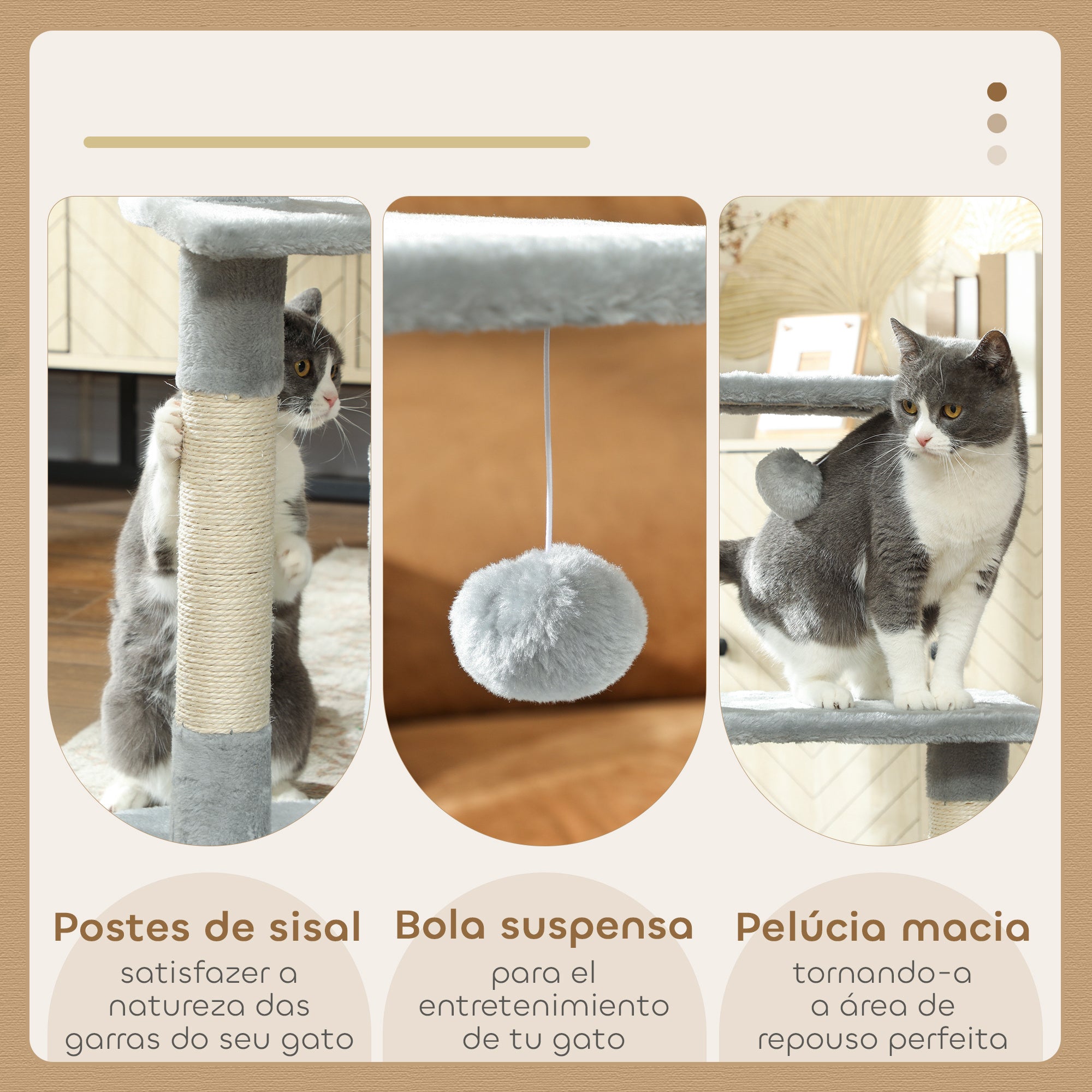 Arranhador para Gatos 50x30x81,5 cm Cinza Escuro Centro de Atividades com Poste de Sisal e Plataformas