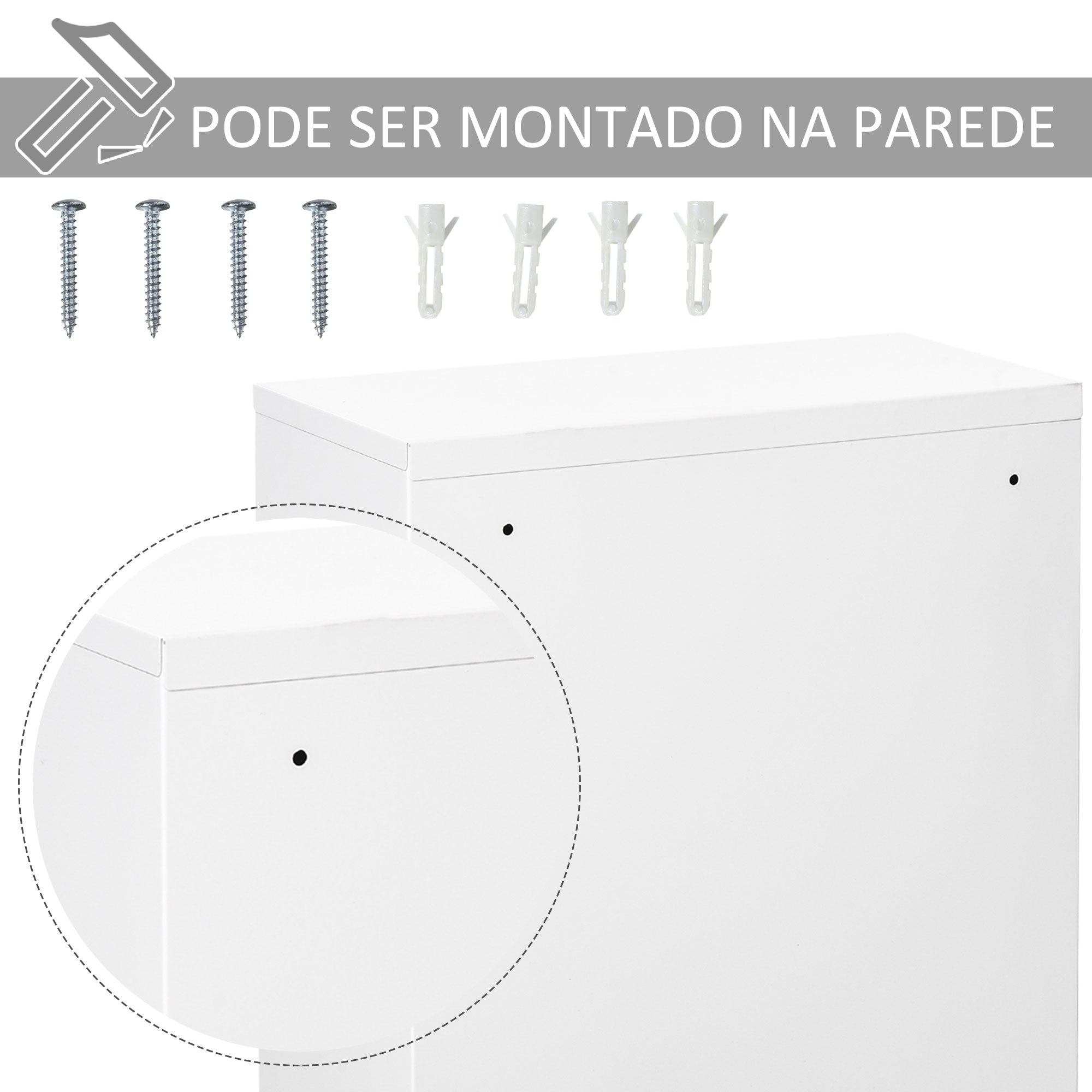 Armário de Farmácia de Metal 3 Prateleiras 40x18x60cm - Branco