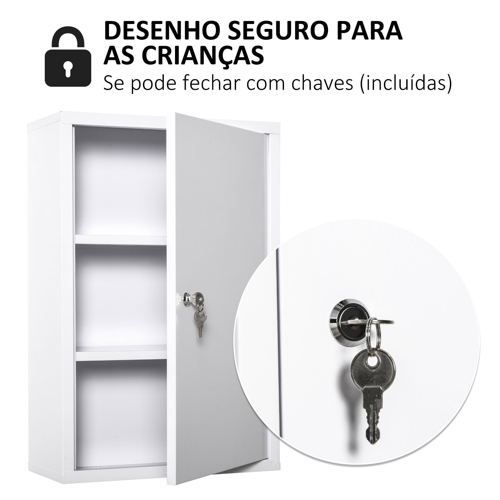 Armário de Farmácia de Metal 3 Prateleiras 40x18x60cm - Branco