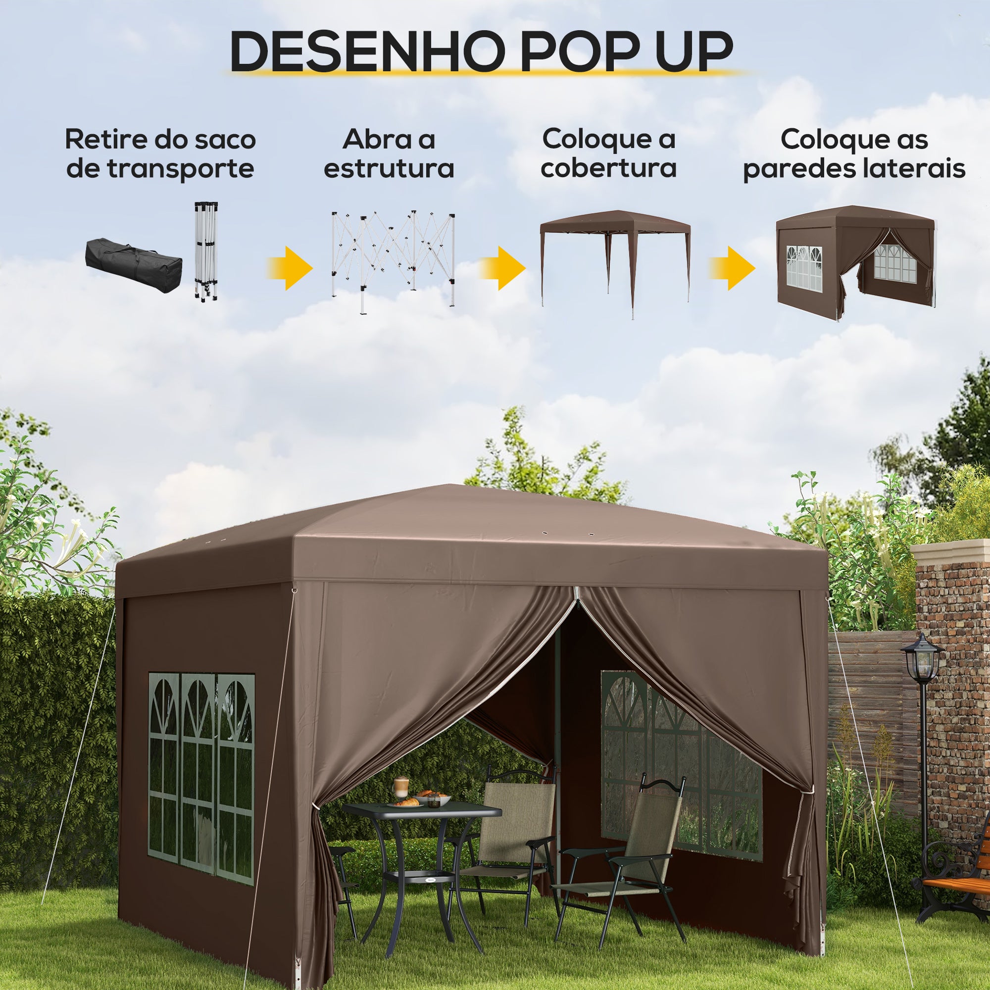 Tenda de Jardim Café 295x295x196-258 cm
