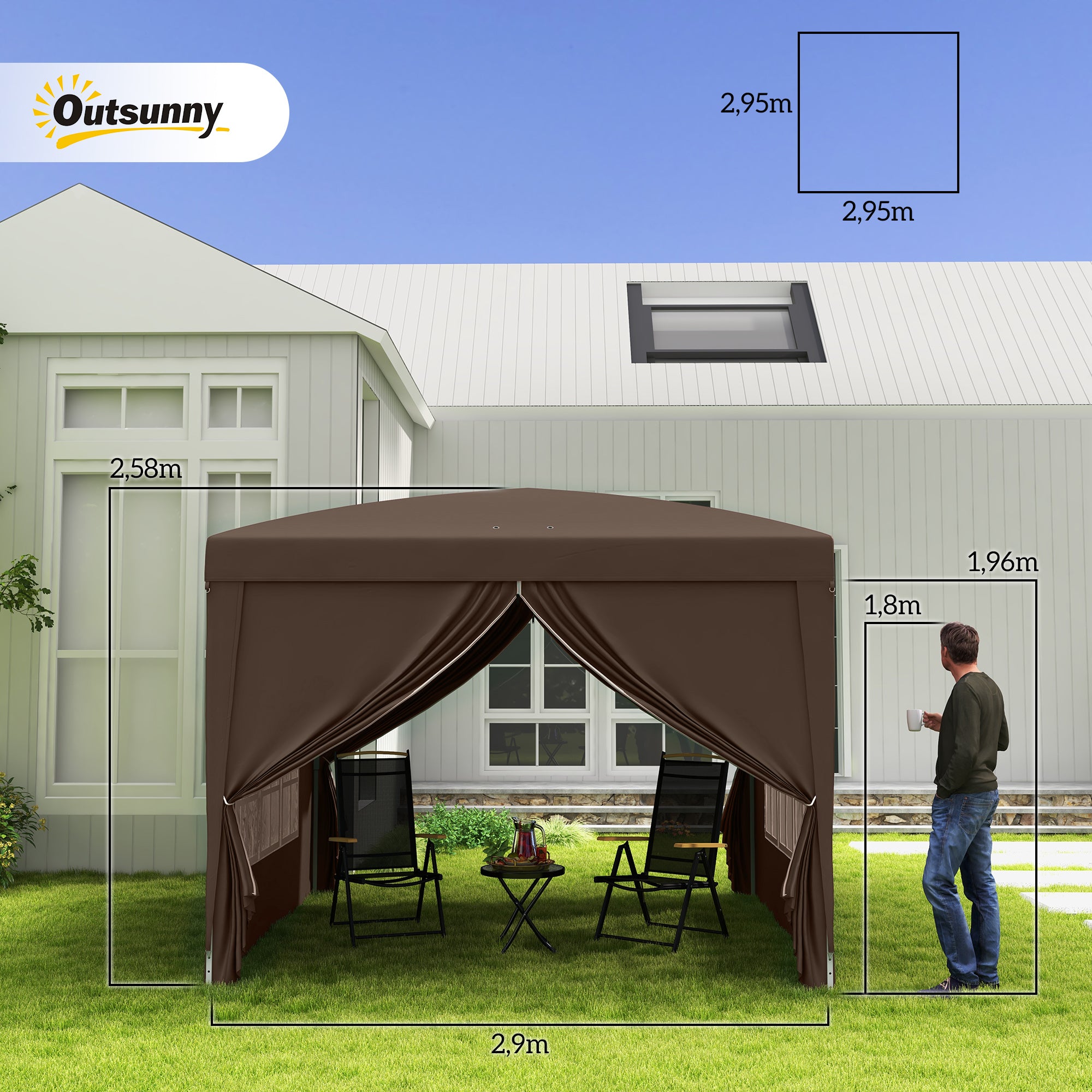 Tenda de Jardim Café 295x295x196-258 cm