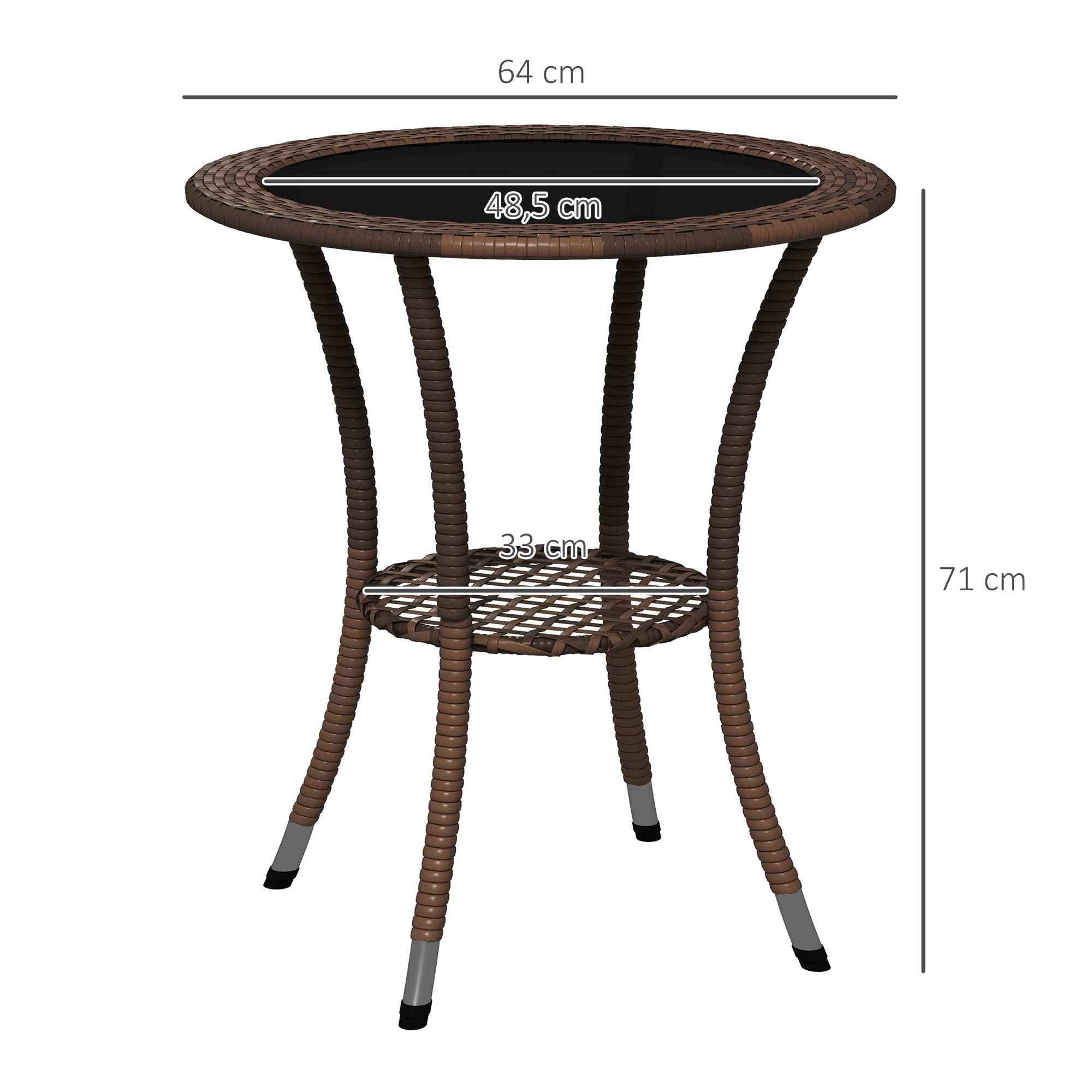 Mesa de Jardim Redonda Castanha Ø64x71 cm com Estrutura de Aço e Tampo de Vidro