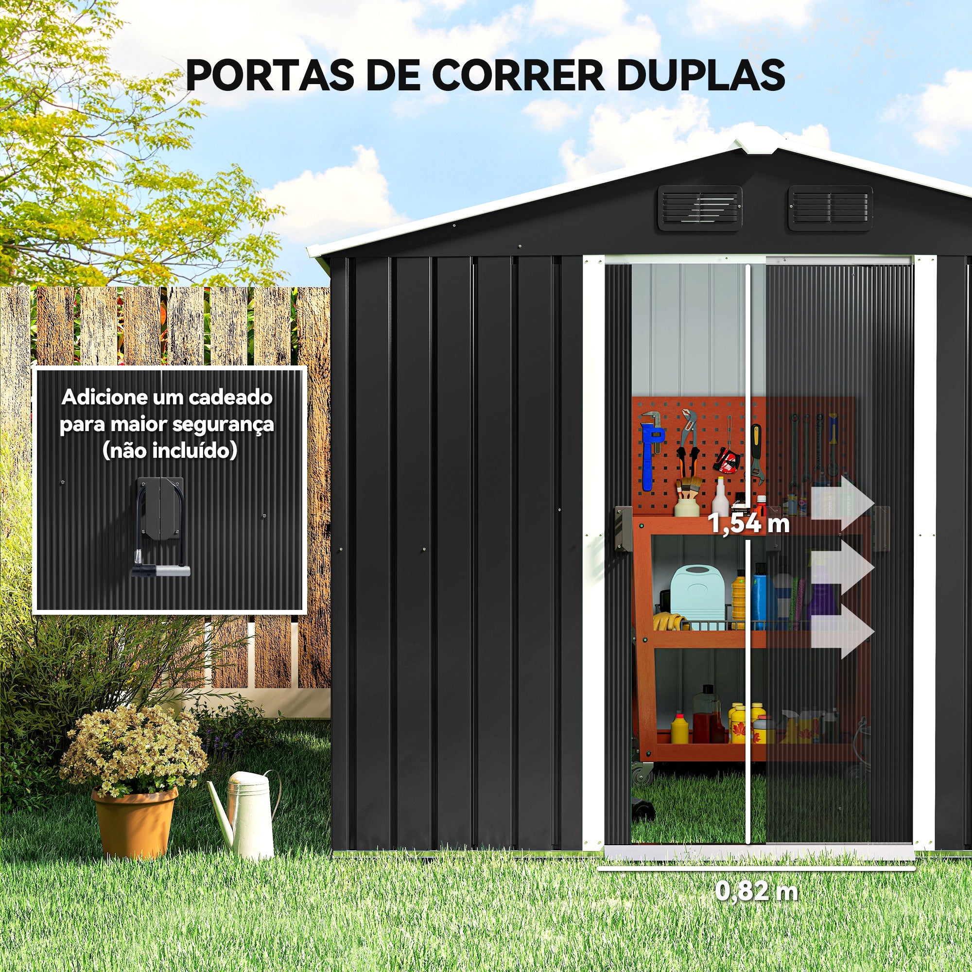 Abrigo de Jardim 236x174x190 cm Cinza - Armazenamento de Ferramentas com Ventilação