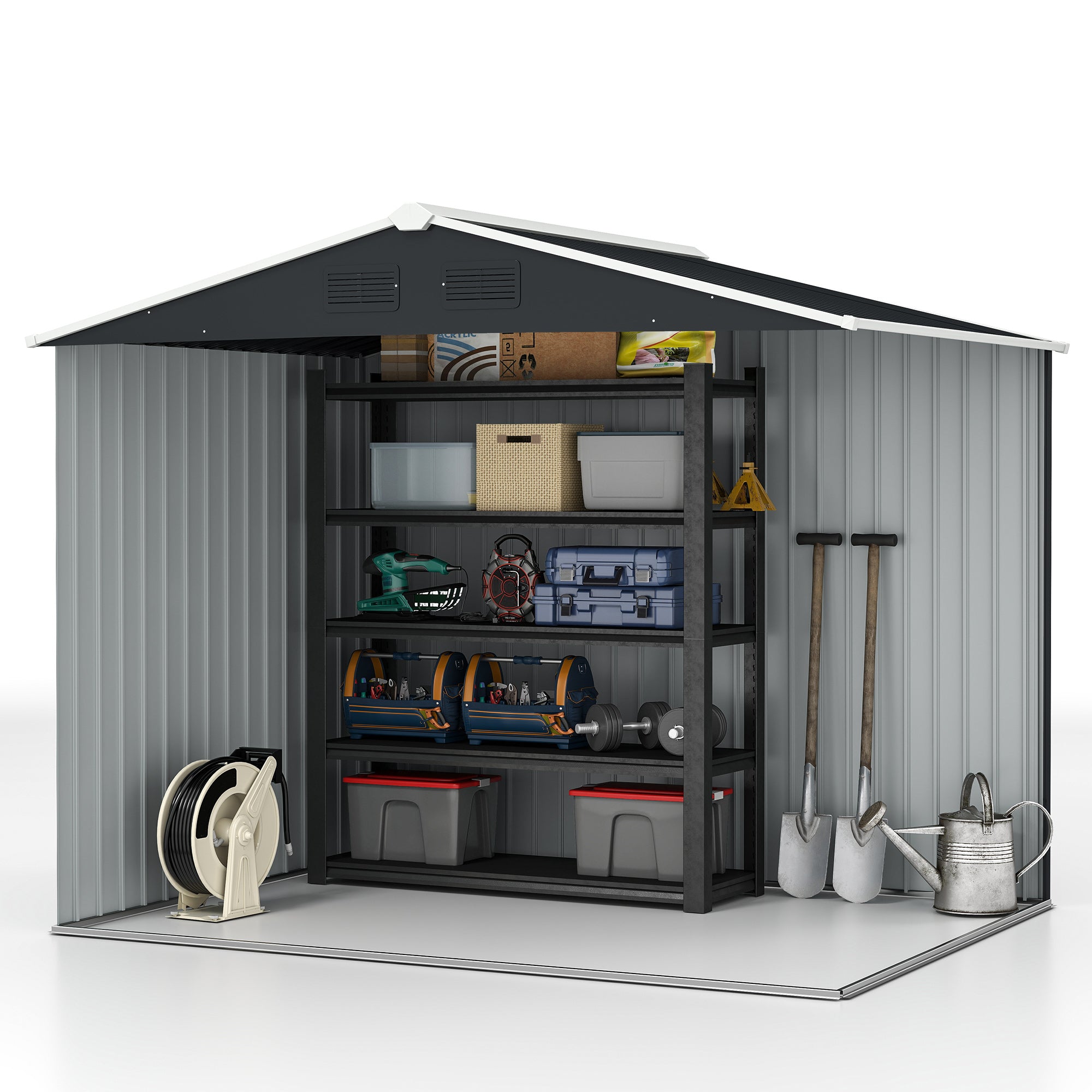 Abrigo de Jardim 236x174x190 cm Cinza - Armazenamento de Ferramentas com Ventilação
