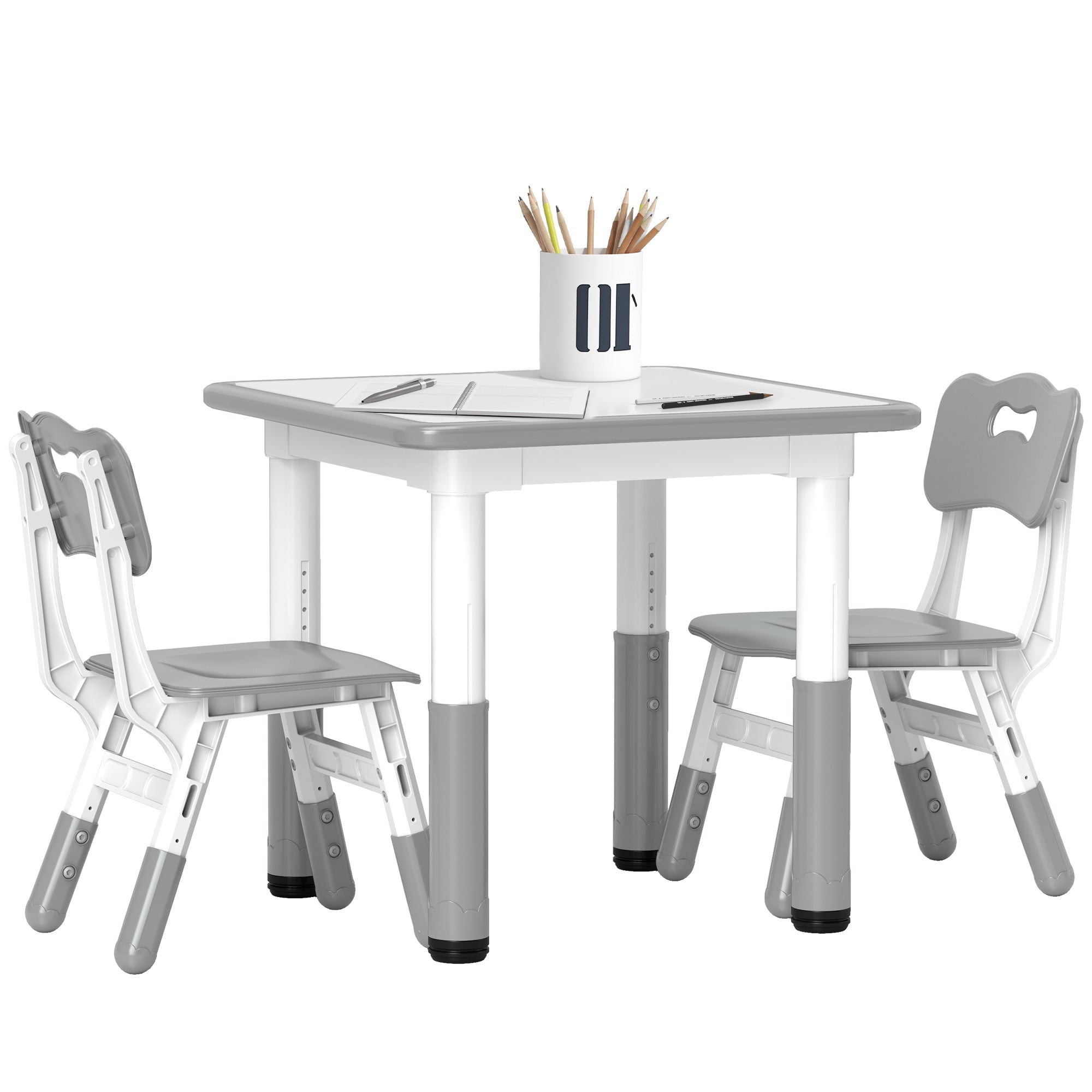 Mesa e Cadeiras Infantis com Altura Ajustável 60x60x46-58 cm - Branco e Cinza