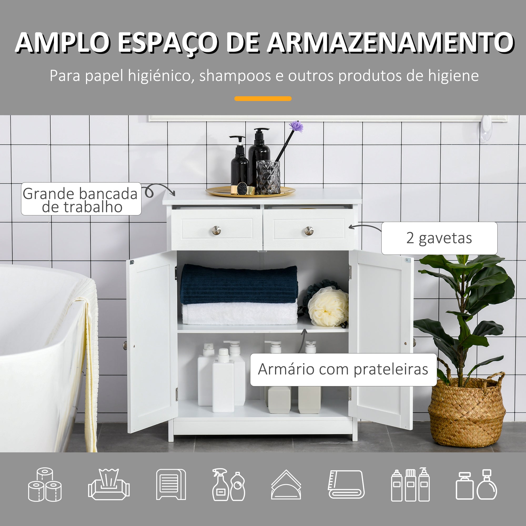 Armário Auxiliar Casa de Banho 60x30x75 cm Branco