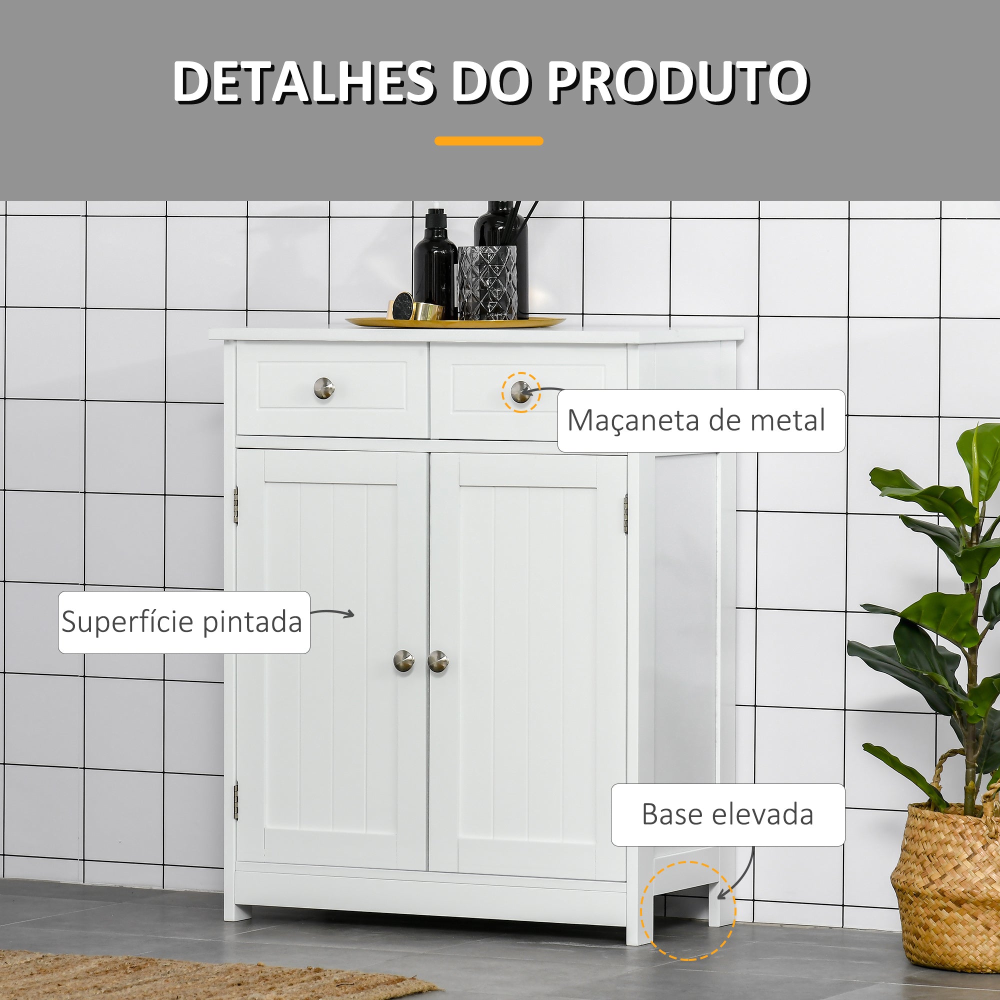 Armário Auxiliar Casa de Banho 60x30x75 cm Branco
