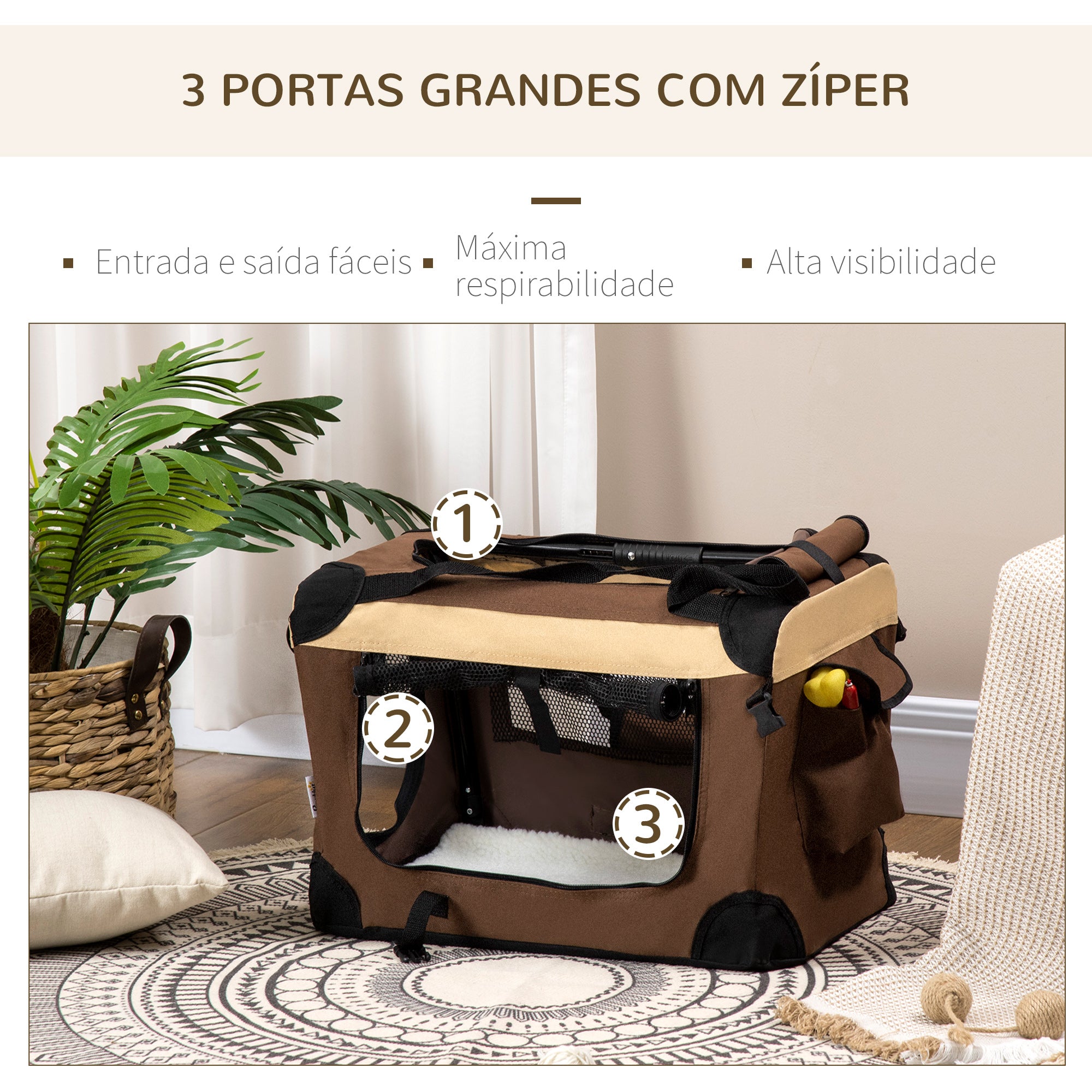 Transportadora para Cães e Gatos 50,5x33,5x35cm Marrom