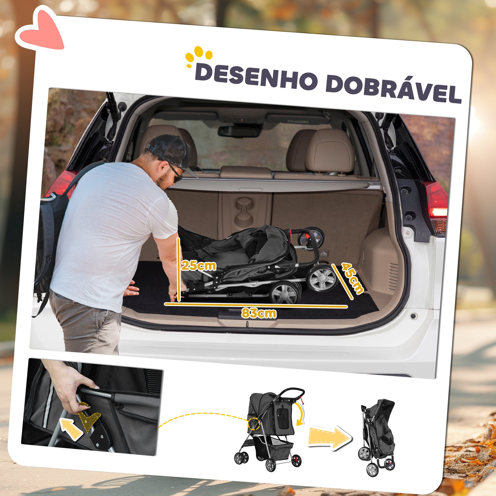 Carrinho de Passeio para Animais de Estimação 75x45x97 cm Cinzento