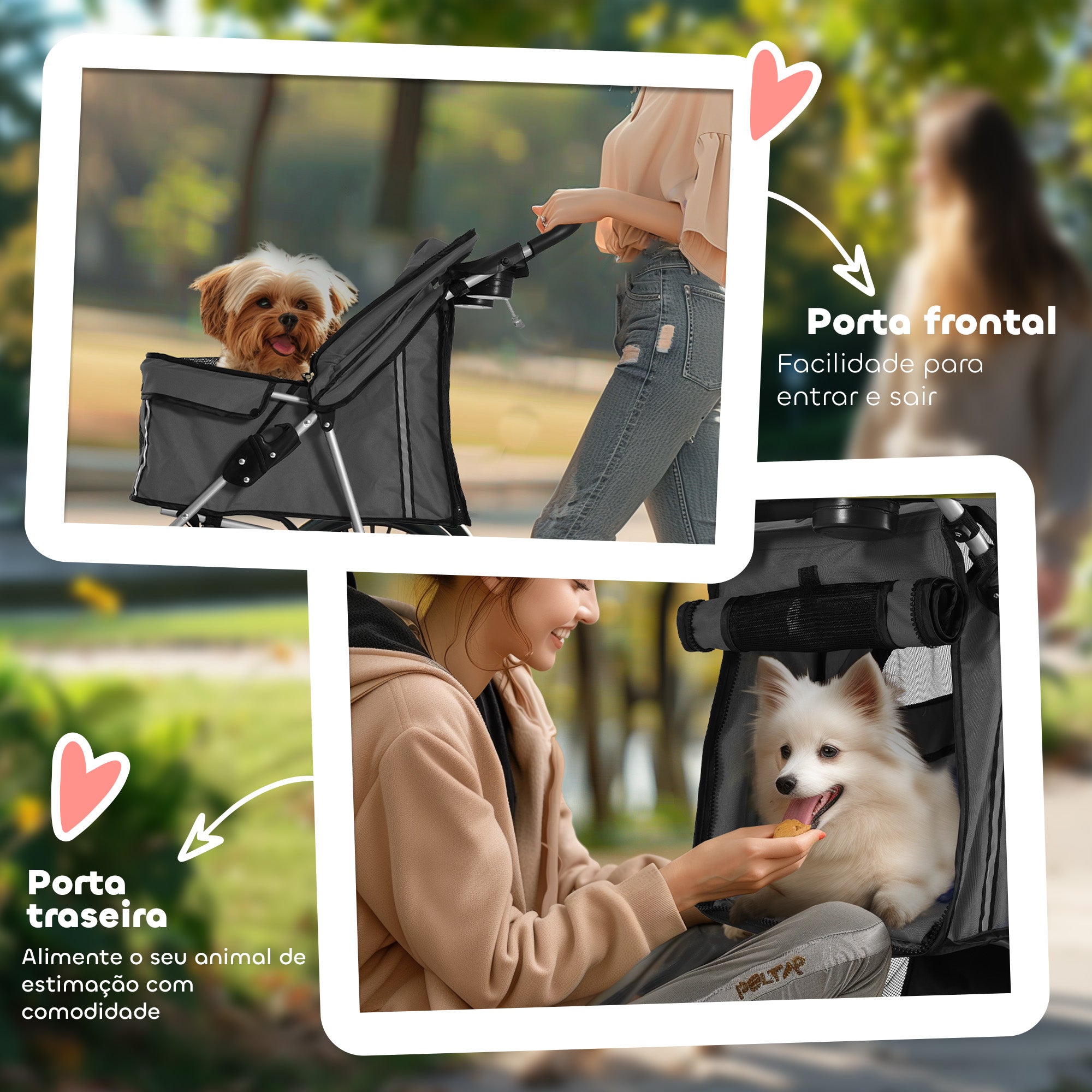 Carrinho de Passeio para Animais de Estimação 75x45x97 cm Cinzento