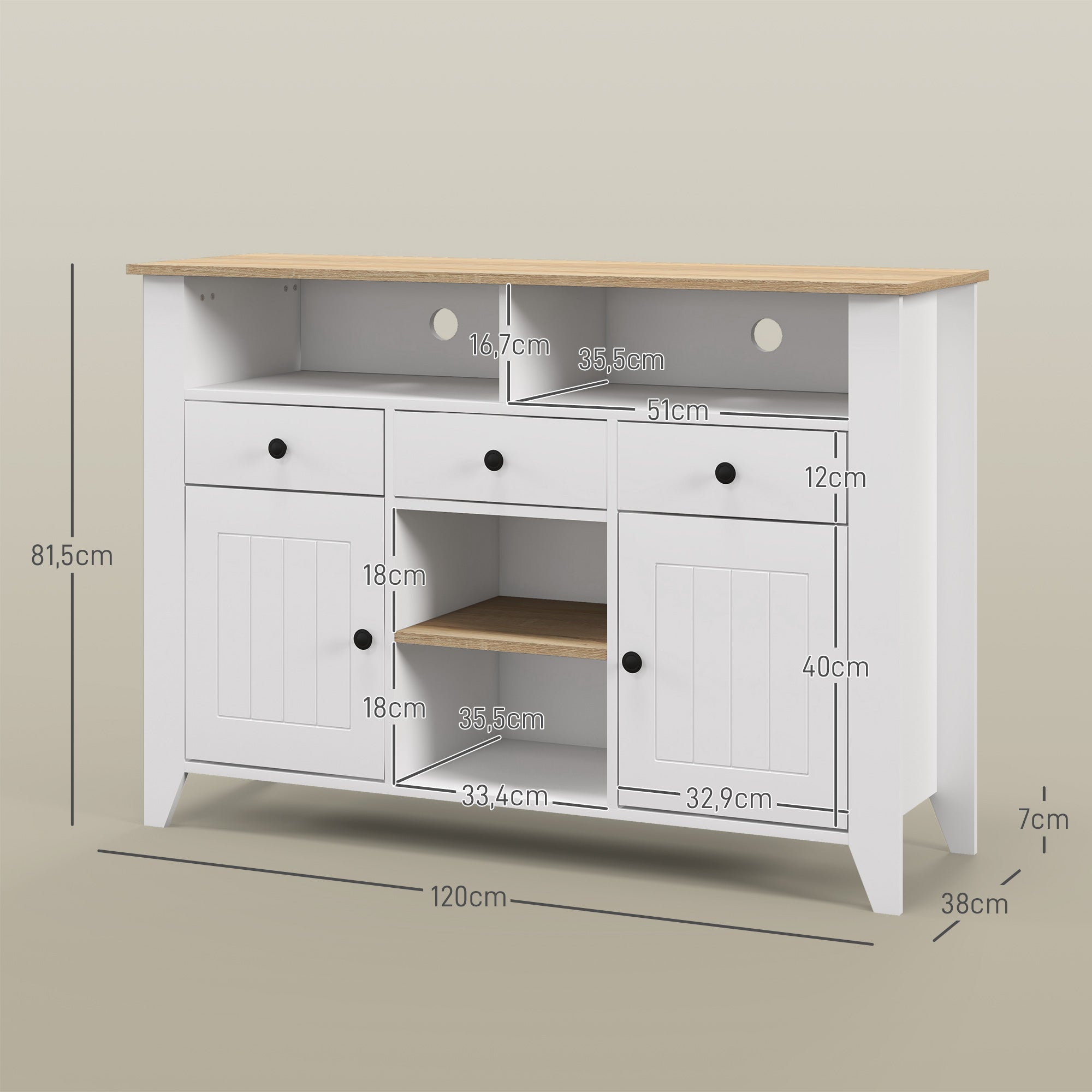 Aparador de Cozinha Moderno 120x38x81,5 cm Branco